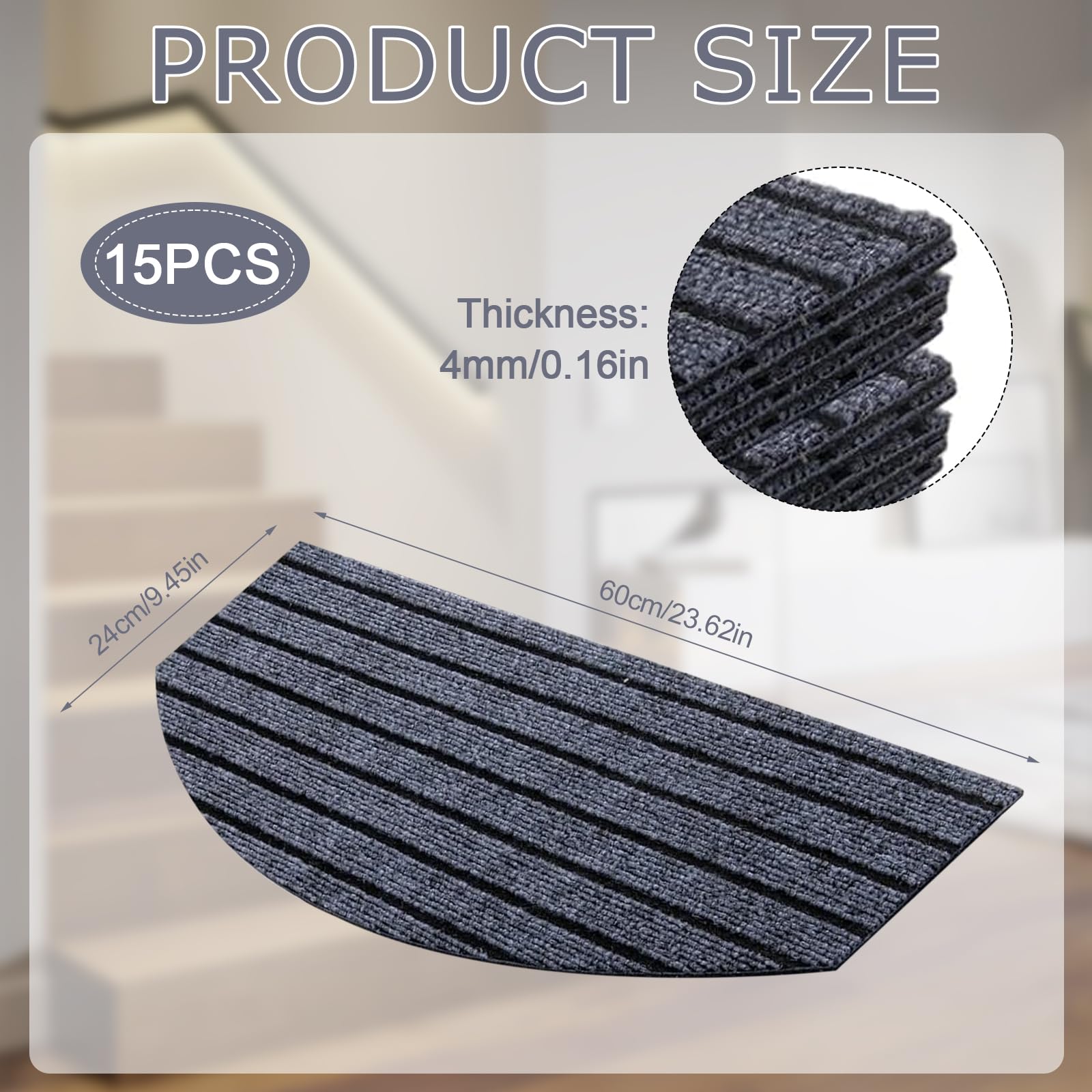 Stufenmatten Innen rutschfest 15 Stück 60x 24 cm Treppenteppich Selbstklebend Mit 100% Polyester TPE -Rücken, Schutz Treppenstufen Matten für Kinder, Älteste und Haustiere (Dunkelgrau)