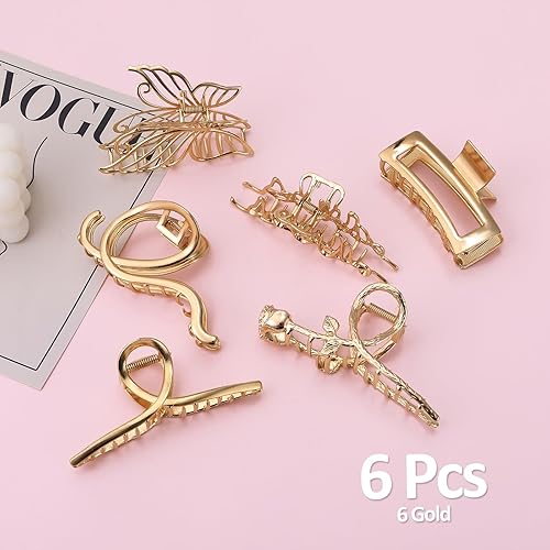 Miniatura 21 de LUKACY Paquete de 6 pinzas de metal grandes para el cabello, pinzas de pelo doradas grandes de 4 pulgadas, pinzas de pelo perfectas para mujeres
