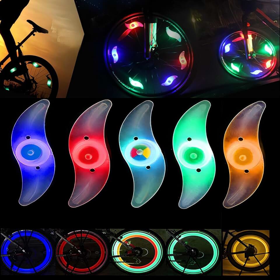 5 peças de luz LED colorida para roda de bicicleta, à prova d'água, fácil instalação, luzes de LED com 3 modos, para decoração de raio de bicicleta, segurança e aviso à noite