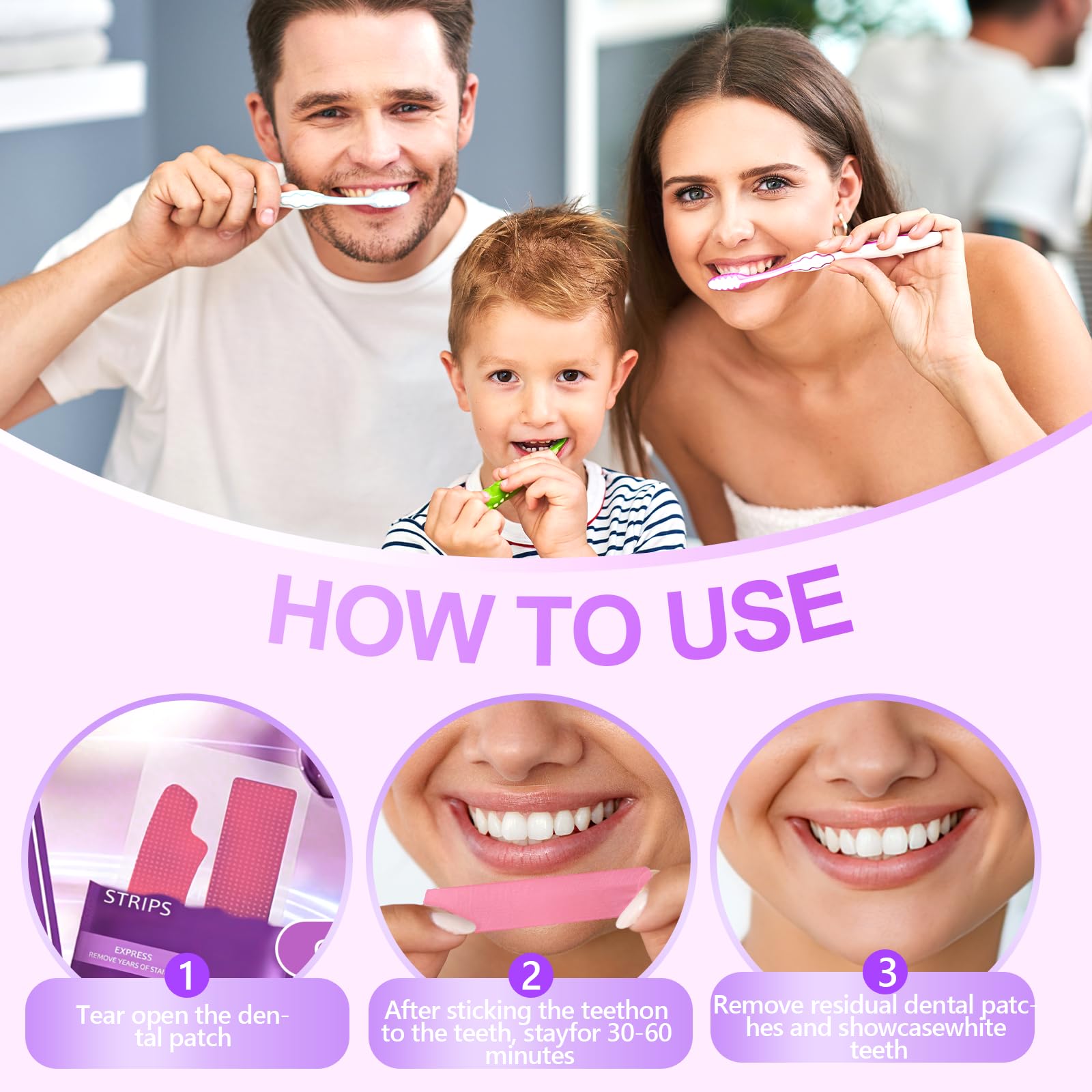 28 Pezzi Strisce Sbiancanti Denti, Strisce Sbiancanti, Whitening Strips per Sbiancamento Delicato, Kit Sbiancante Rapido & Efficace, Antiscivolo & Denti Bianchi, Facile Uso a Casa o in Viaggio