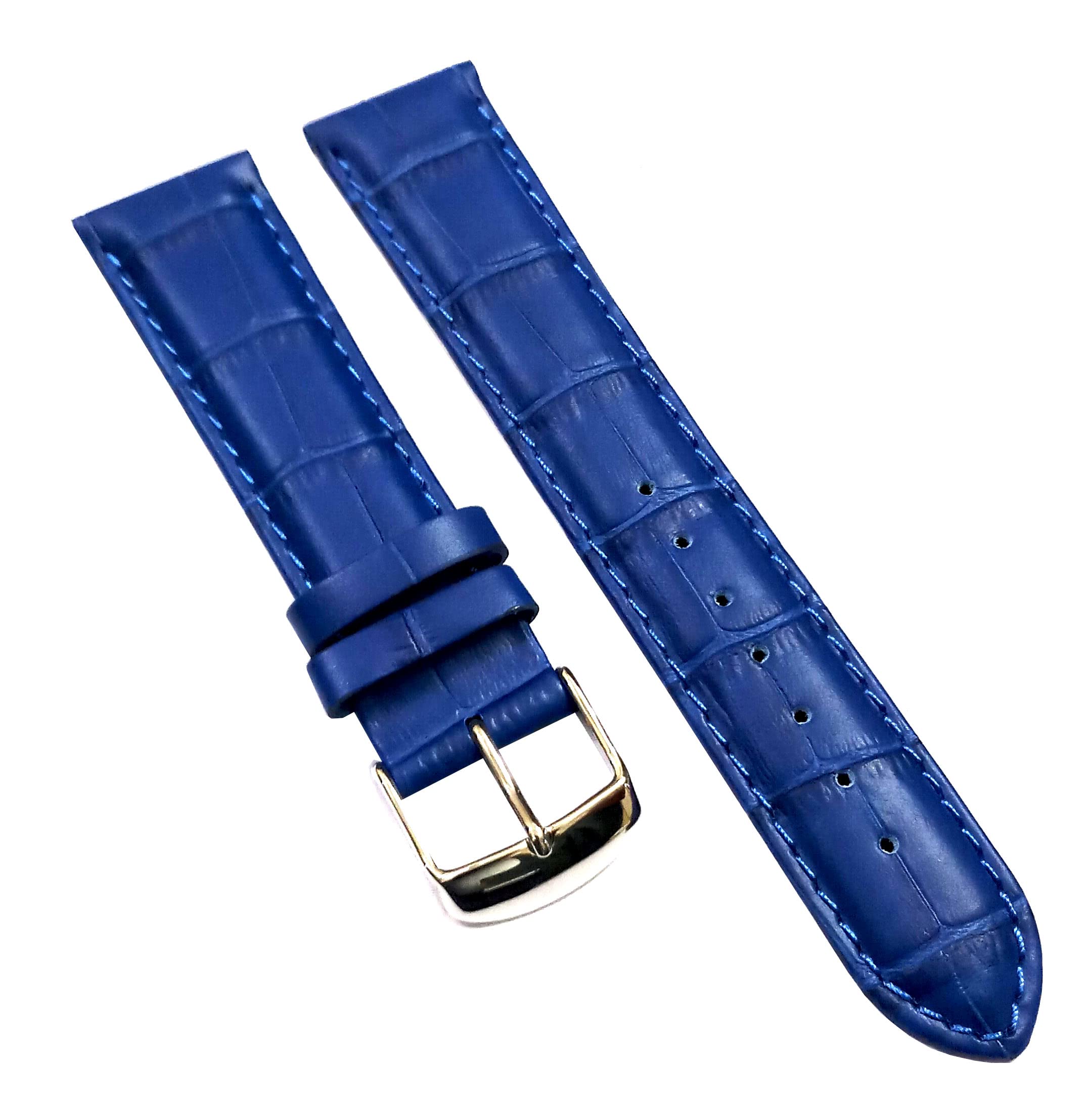ewatchaccessories18mm Genuine Leather Watch Band Strap Fits CLIFTON CAPELAND TANGO Blue With Blue Stich Silver Buckle