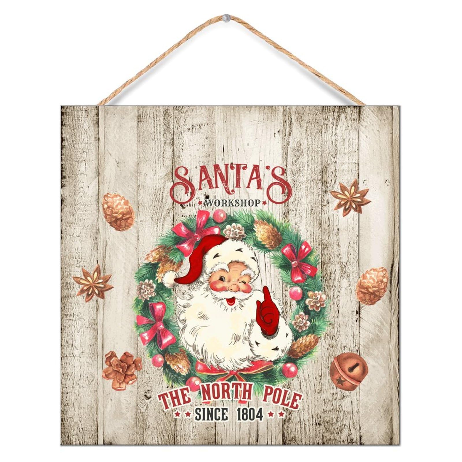 Cadeaux de Noël personnalisés : panneau en bois Santa's Workshop pour porche et maison