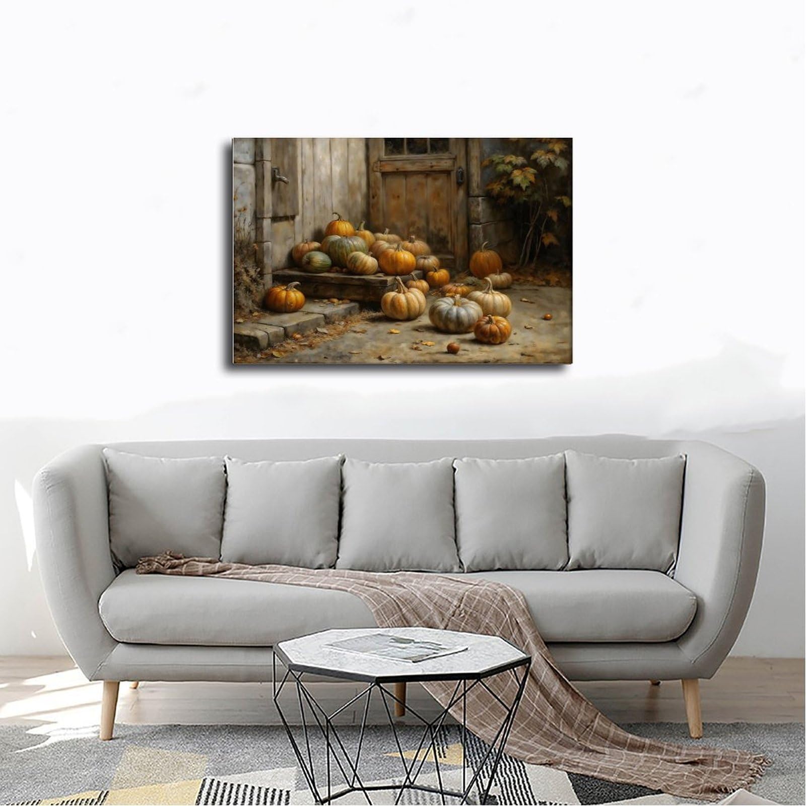 ANFOTCM Rustykalny obraz olejny dynie vintage jesienne żniwa plakat druk dekoracyjny obraz na płótnie sztuka ścienna salon plakaty sypialnia obraz 12 x 18 cali (30 x 45 cm)