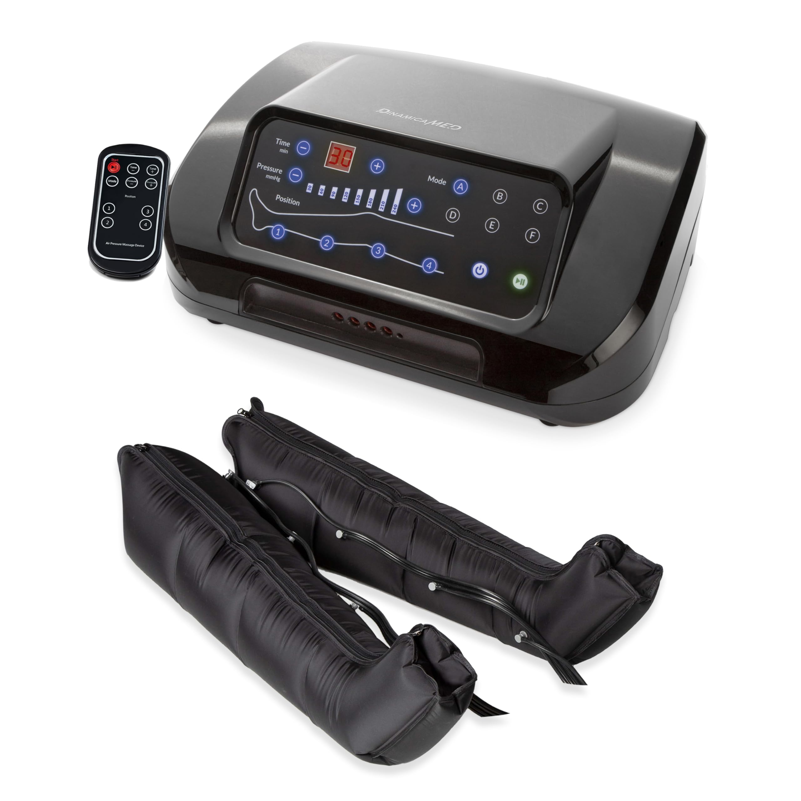 Dinamicamed ® PRO 4.0 Pressoterapia Linfodrenaggio Professionale Digitale Classic, Pressoterapia per Casa con 6 Programmi, Massaggio Linfodrenante 4 Camere con Gambali XL