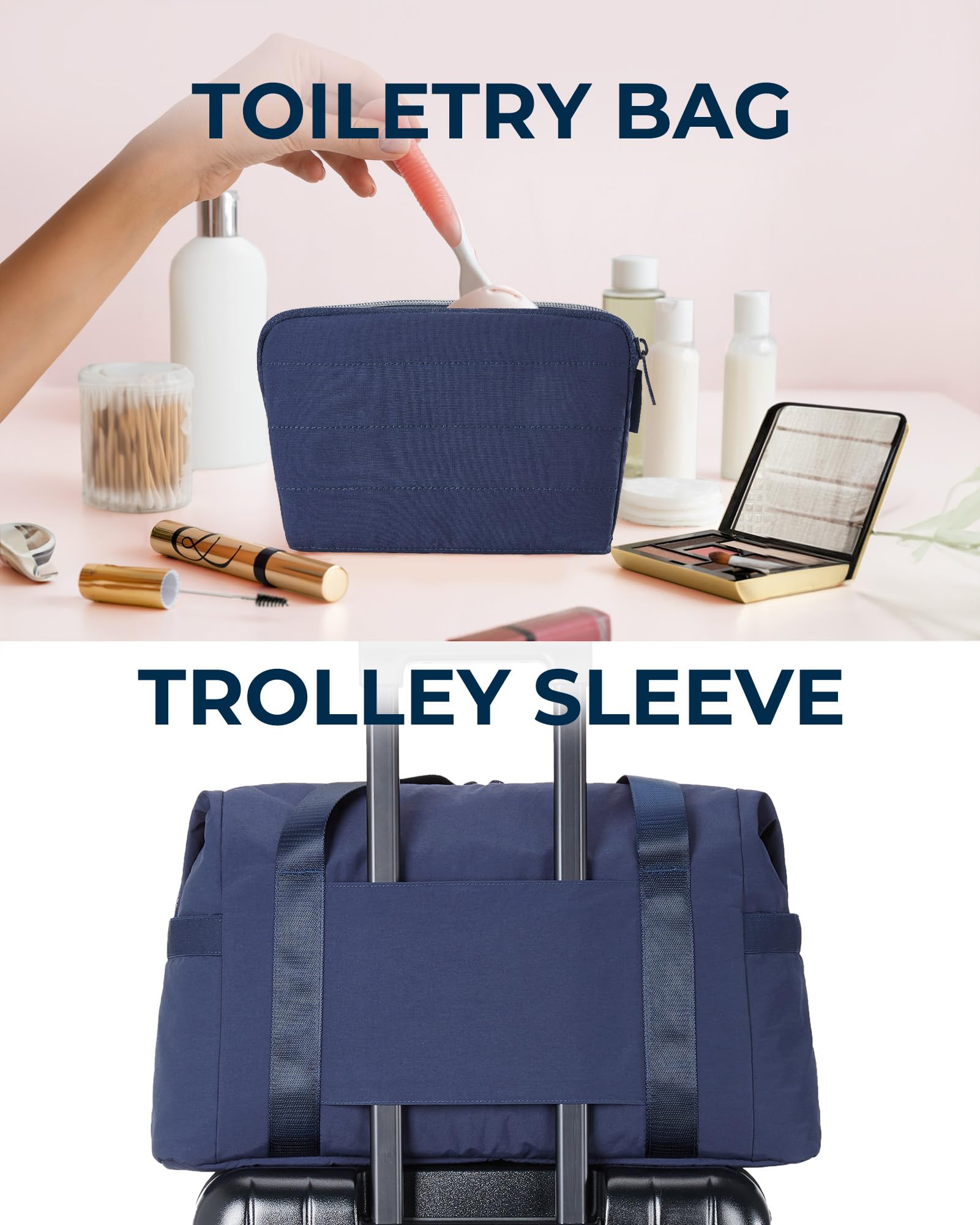 BAGSMART Travel Duffle Bag for Women, Large Carry on Weekender Overnight Bag, Gym Bag with Trolley Sleeve, Personal Item Travel Bag Tote Bag Workout Dance Bag, Navy Blue