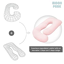 MOON PARK Pregnancy Pillows for Sleeping - U Shaped Full Body Maternity Pillow with Removable Cover - Support for Back, Legs, Belly, HIPS - 65 Inch - Pink