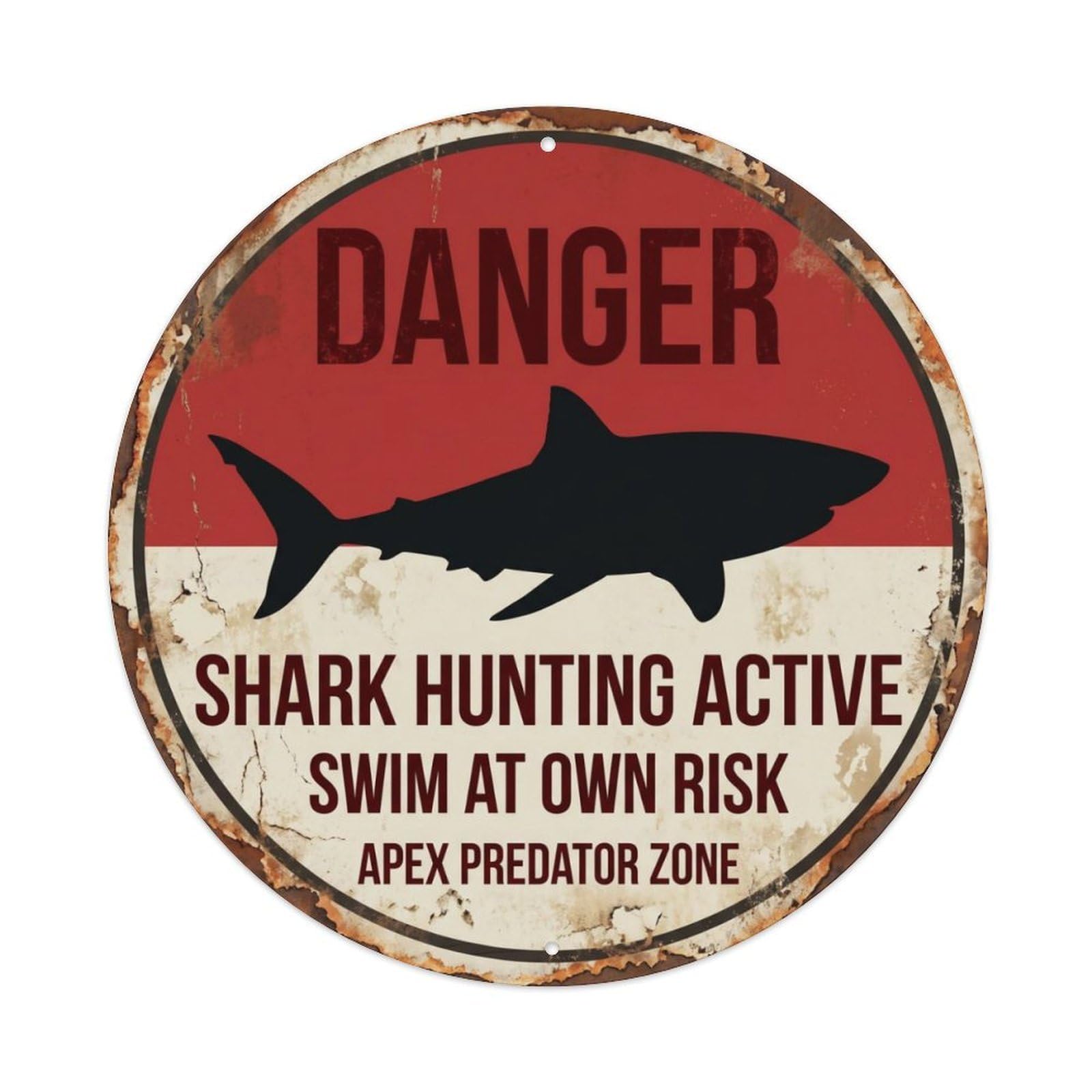 Fqcyn Style Dramatic Shark Ocean Hunter Metal Tin Sign Plaque Wall Decor For Cafe, Club Bar, Office, Home Garden Round Metal Poster 8X8inch