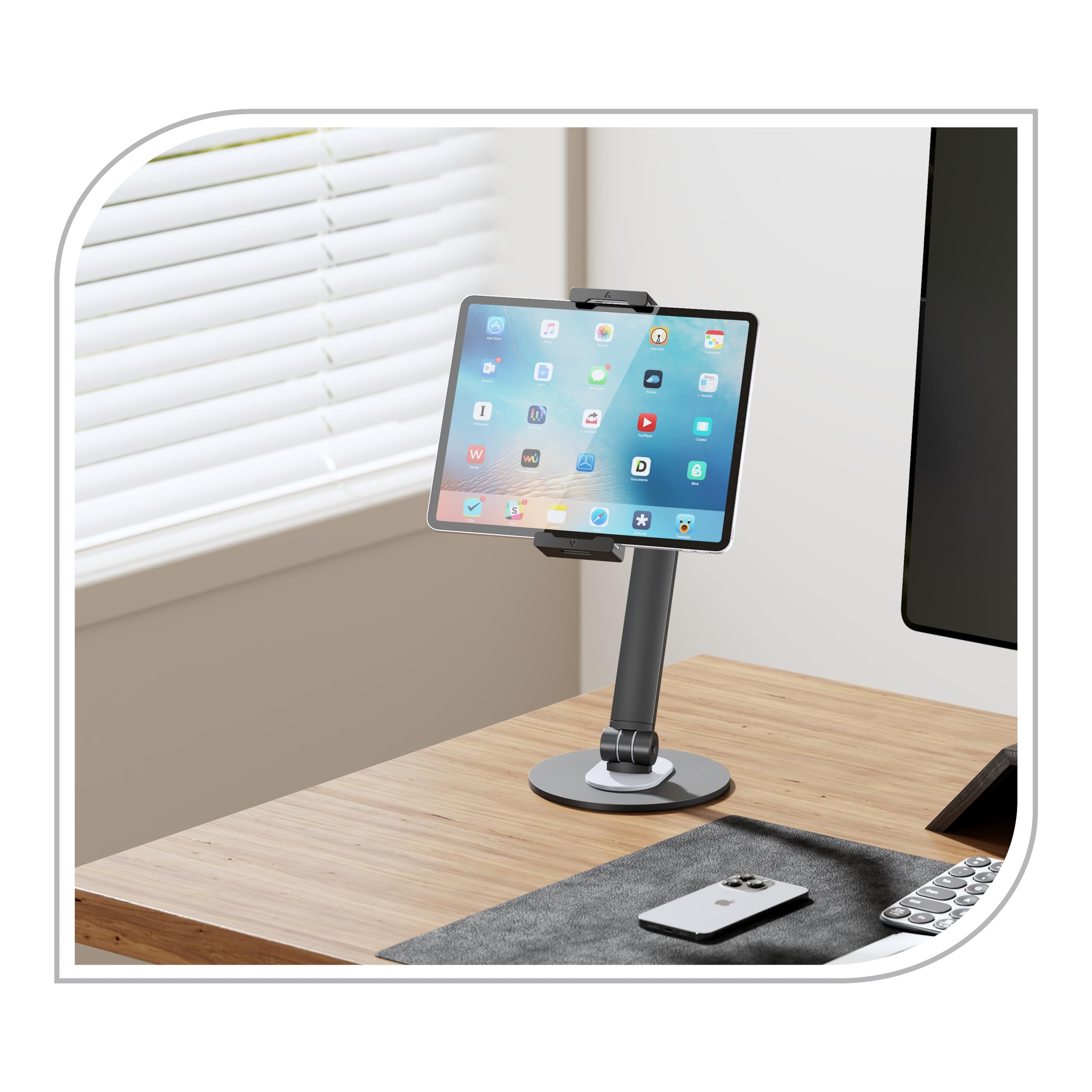 Support Tablette PureMounts - Rotatif 360° 4,7" à 12,9" - Charge Jusqu'à 1kg - Noir