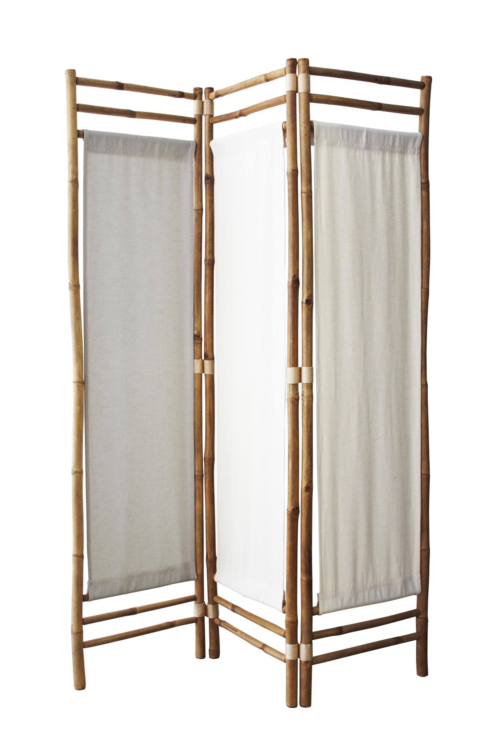 BOX & BEYOND Paravento da Interno - 160 x 120 cm - Separatore di Stanza in Tela e Bambù Naturale - 3 Pannelli per Camera da Letto, Soggiorno - Divisorio Amovibile