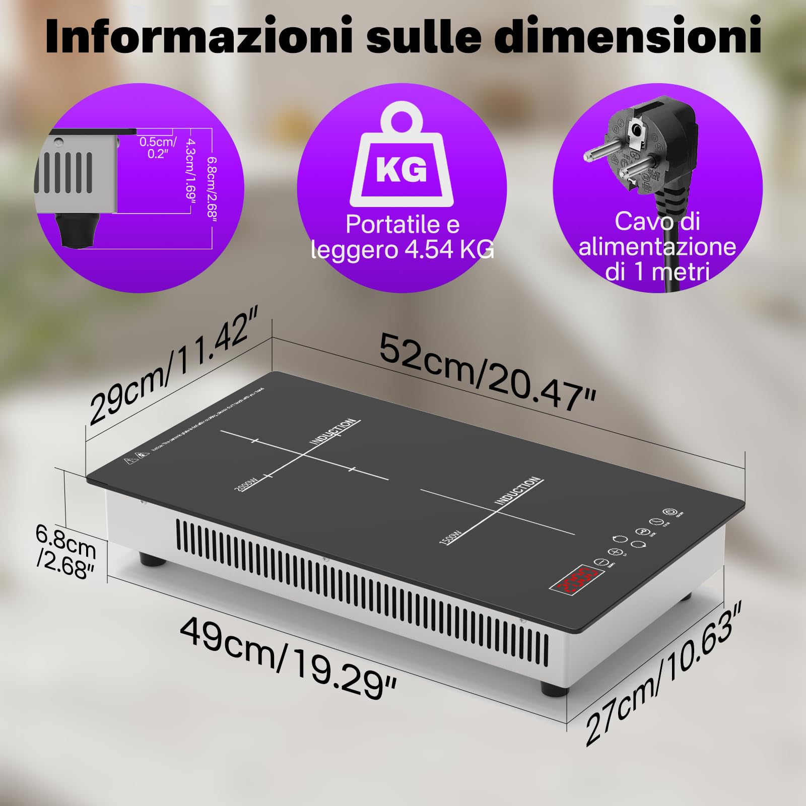 Piano Cottura a Induzione Doppio, 3500W Cucina Elettrica Portatile 2 Zone 2000W+1500W, 8 Livelli di Potenza, Timer, Blocco Bambini, Da Incasso o Da Appoggio 220-240V