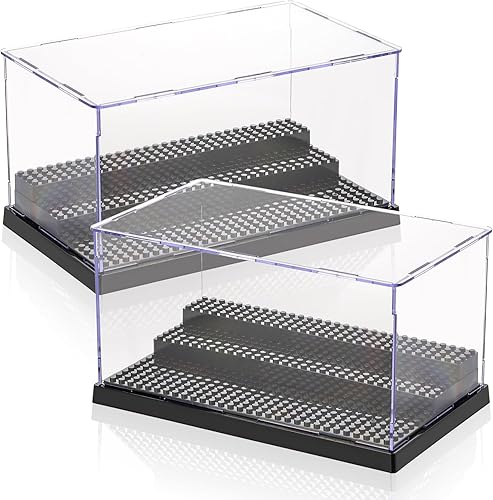 ZEAYEA Paquete de 2 vitrinas para bloques de figuras de acción de minifigura, caja de exhibición de acrílico con 3 escalones móviles, escaparate a
