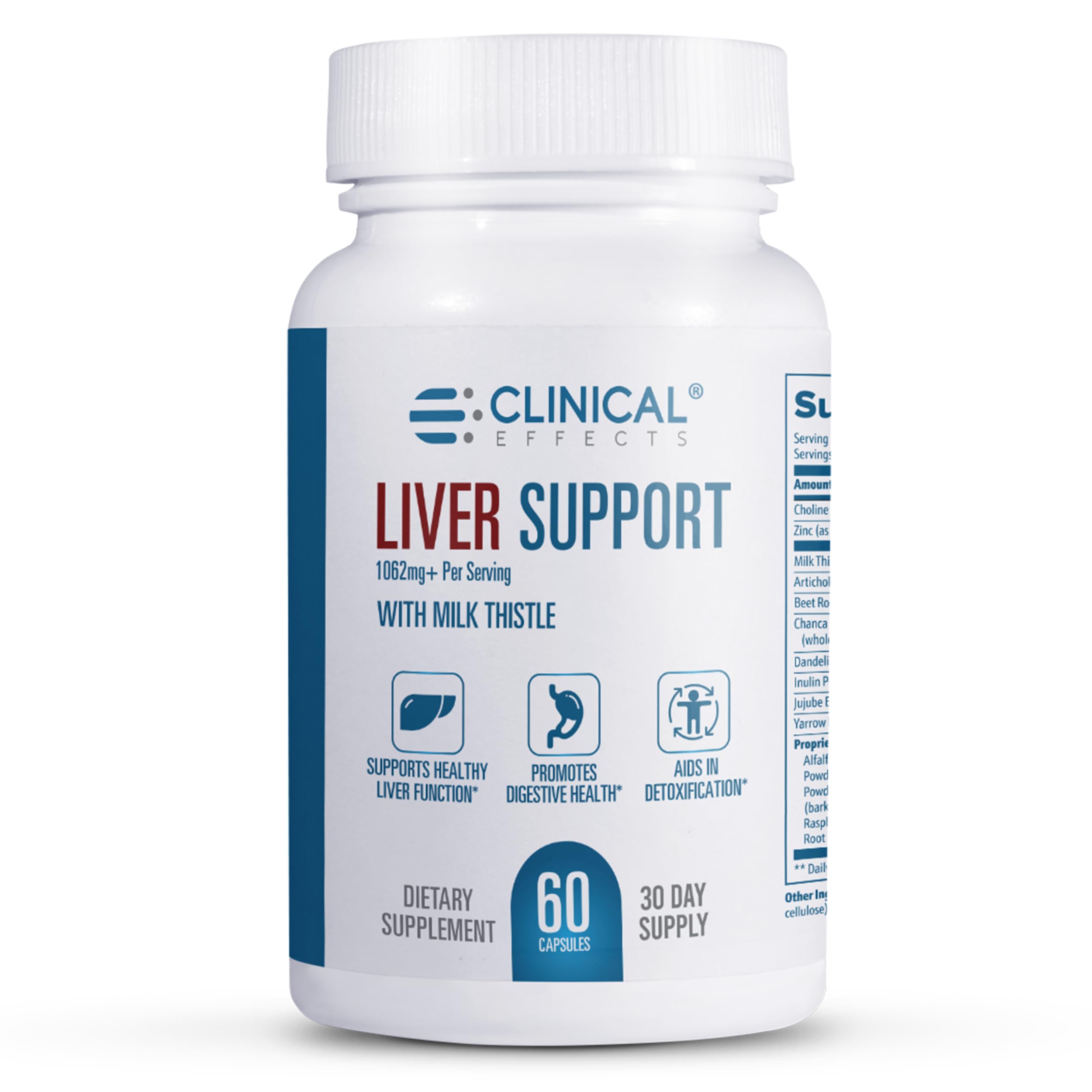 Clinical Effects: Liver Support - Natural Milk Thistle and Zinc Supplement - 60 Veggie Capsules - Helps Detox and Cleanse The Liver - Supports Liver Function and Digestive Health - Made in The USA