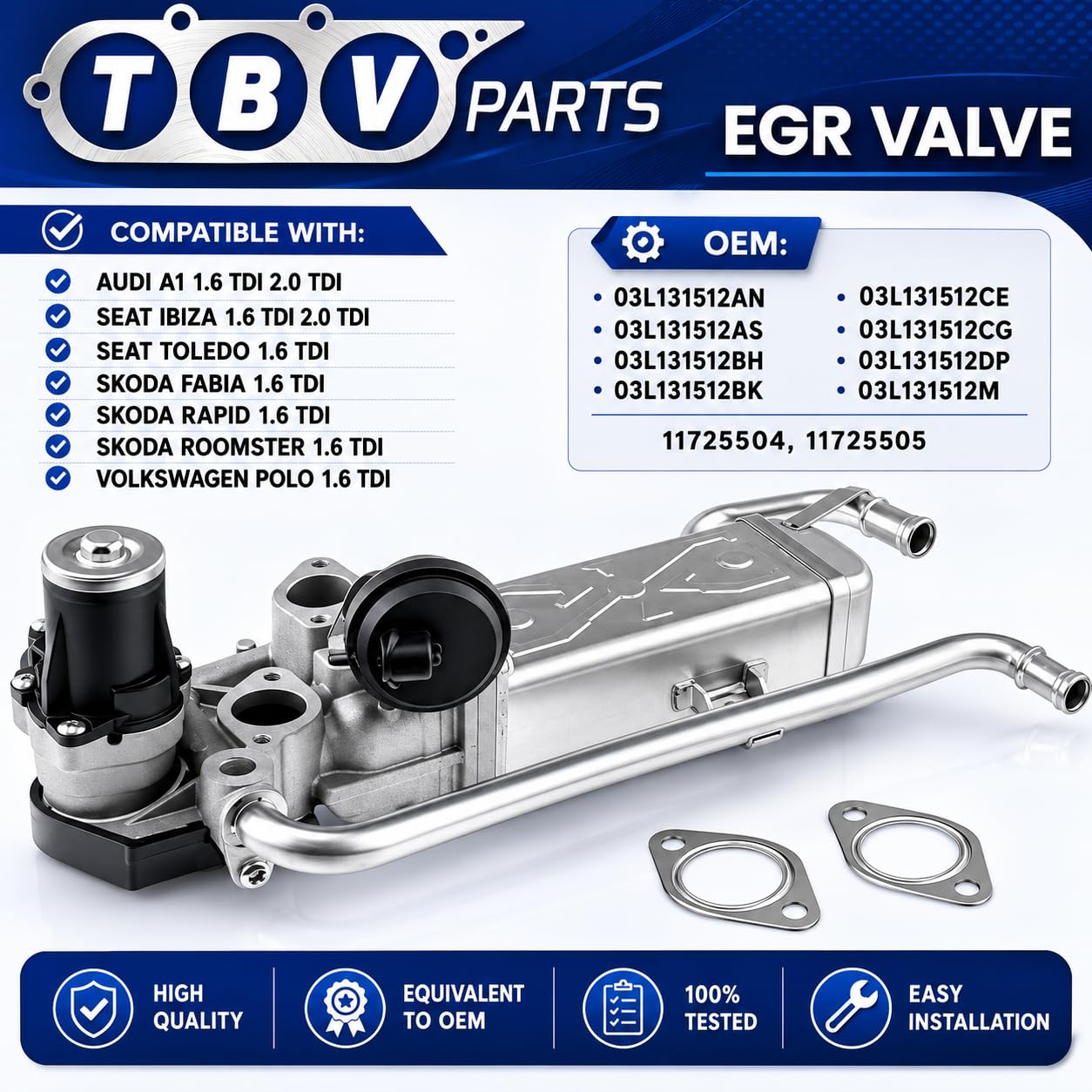 Válvula EGR 1.6 TDI CAY 03L131512AN 03L131512AS 03L131512BH 03L131512CE 03L131512CG 03L131512DP EGR Válvula para A1 Ibiza IV Toledo IV Fabia II Polo V