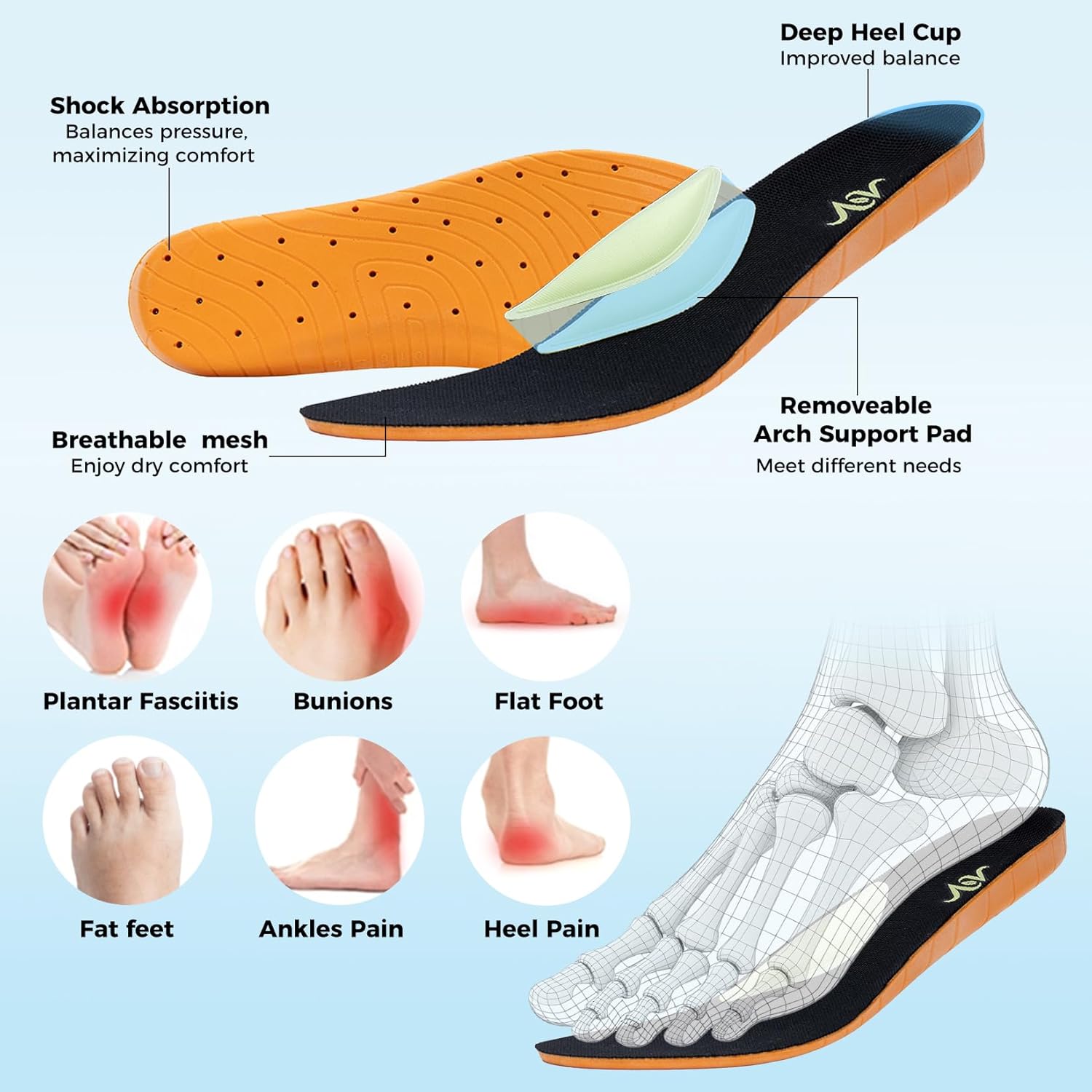 IIV Men's Orthotic Walking Shoes with Arch Support for Plantar Fasciitis & Flat Feet | Shock Absorbing Work Sneakers for Knee, Heel, Ankle Pain Relief & Daily Comfort - Image 4