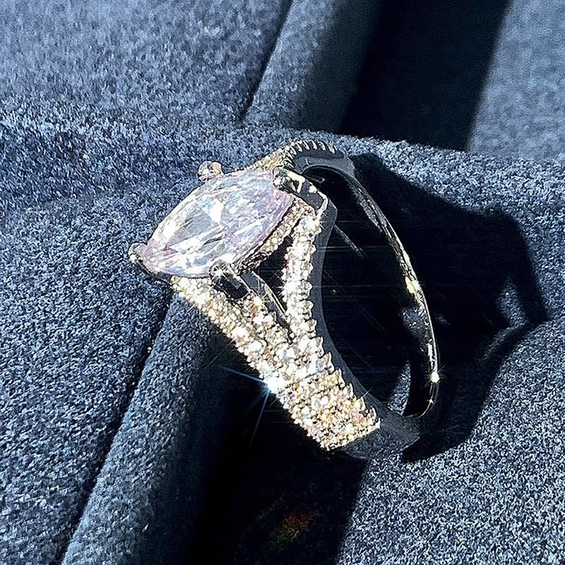 925 Sterling Silver Plated Shiny Moissanite Engagement Rings for Women's,Dainty Statement Promise Solitaire Marquise Cut CZ Wedding Bands Infinity Promise Ring Jewelry Gifts for Her Size 6#3