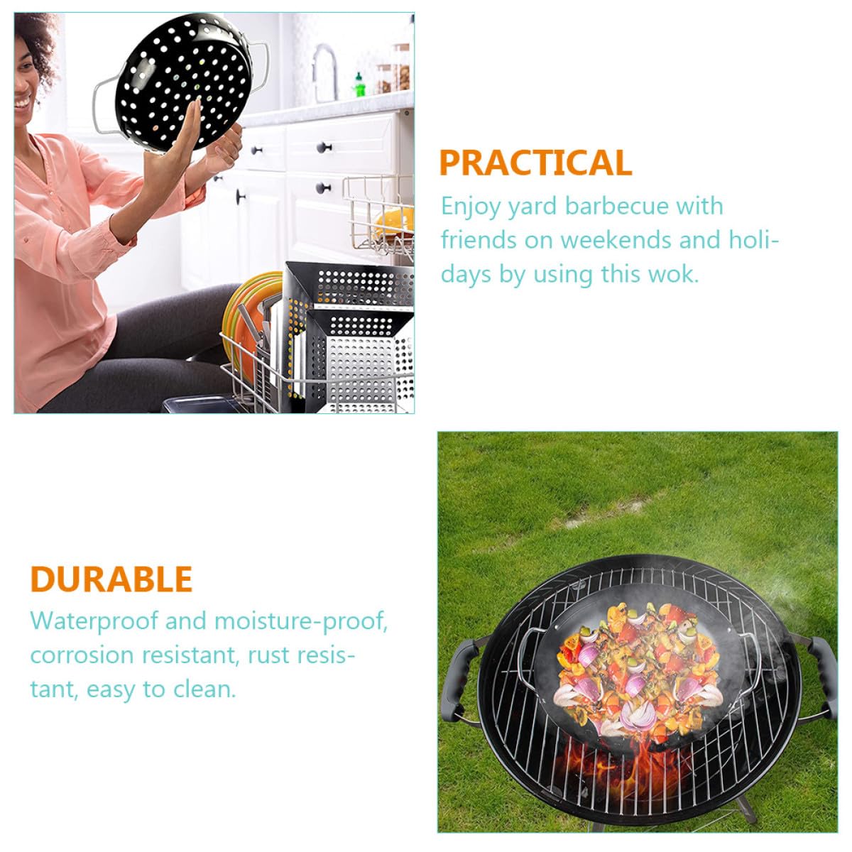 Didiseaon Cestello Resistente alla Ruggine per Grigliare le Verdure in Acciaio al Carbonio Design a Fori Grandi e Doppia Maniglia per Barbecue da Terrazzo