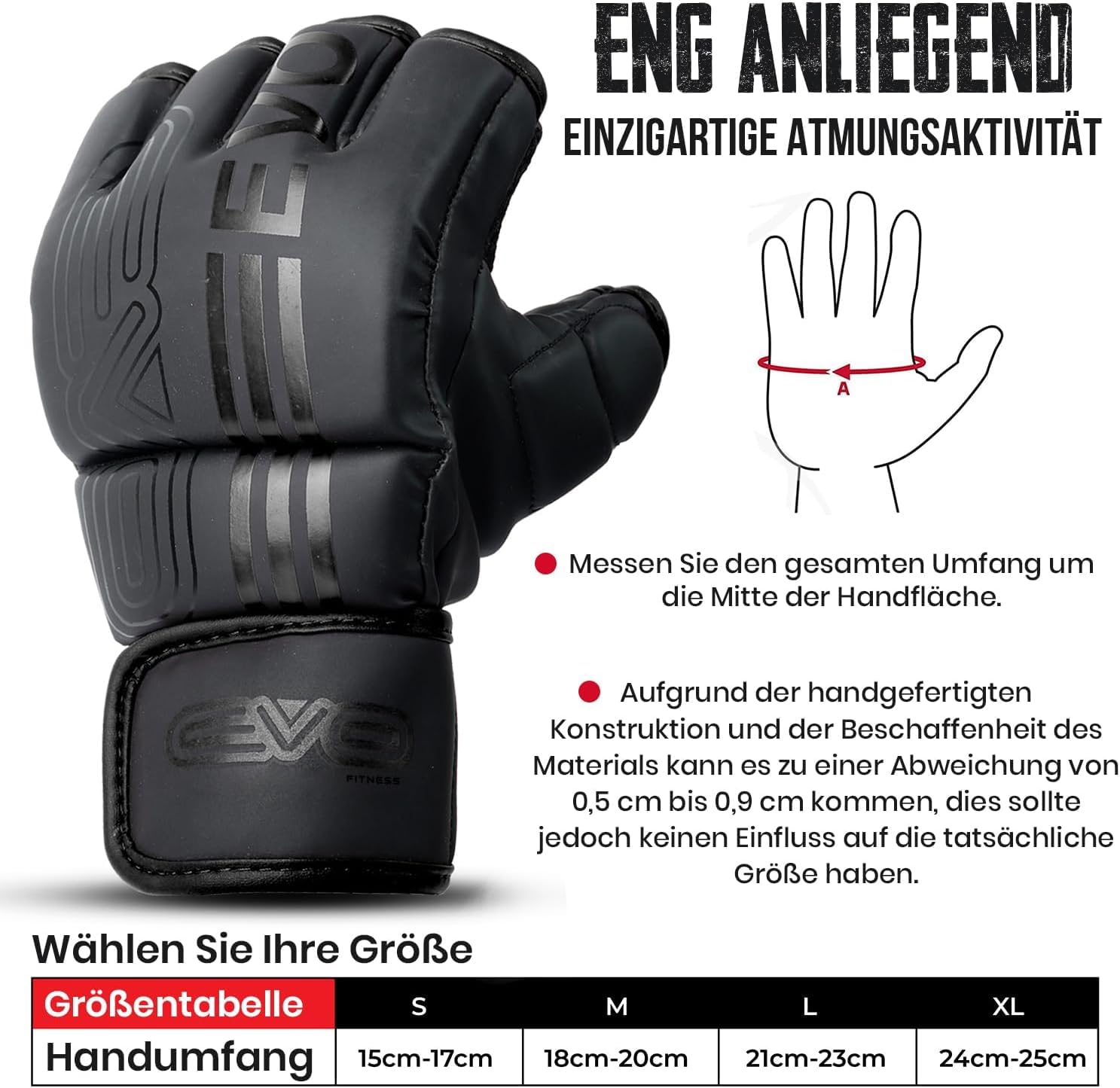 EVO Fitness Guanti MMA per Arti Marziali Grappling Sparring Muay Thai Taekwondo Boxe Karate Kickboxing Uomo Donna