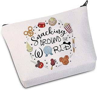 Magic Kingdom Cosmetic Makeup Bag Vacation Trip Gift Snacking Around The World Makeup Zipper Pouch Bag Girls Trip Gifts (Snacking Around)
