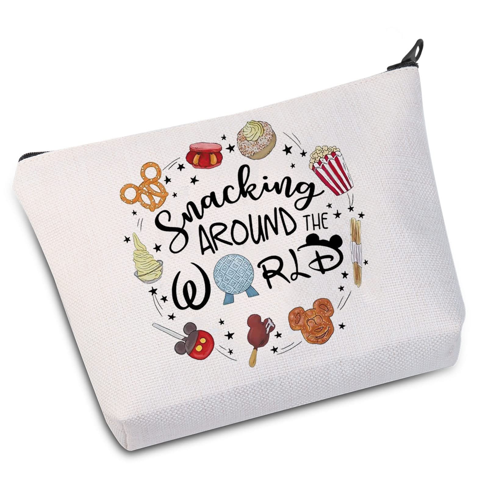 Magic Kingdom Cosmetic Makeup Bag Vacation Trip Gift Snacking Around The World Makeup Zipper Pouch Bag Girls Trip Gifts (Snacking Around)