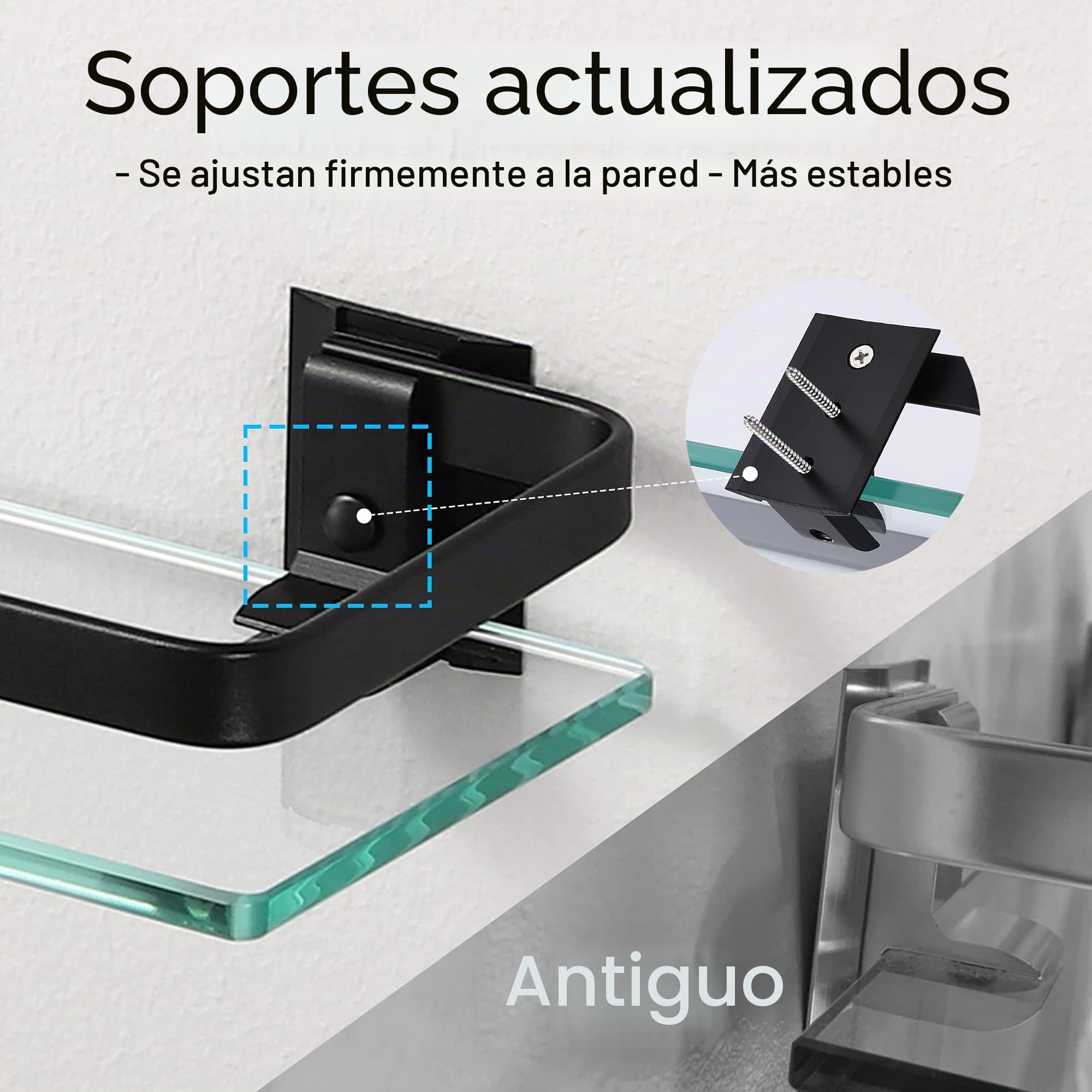 KES Estantería Baño Vidrio Templado 8mm Extra Gruesa Montado en la Pared Negra Aluminio Negro 2 Pieza