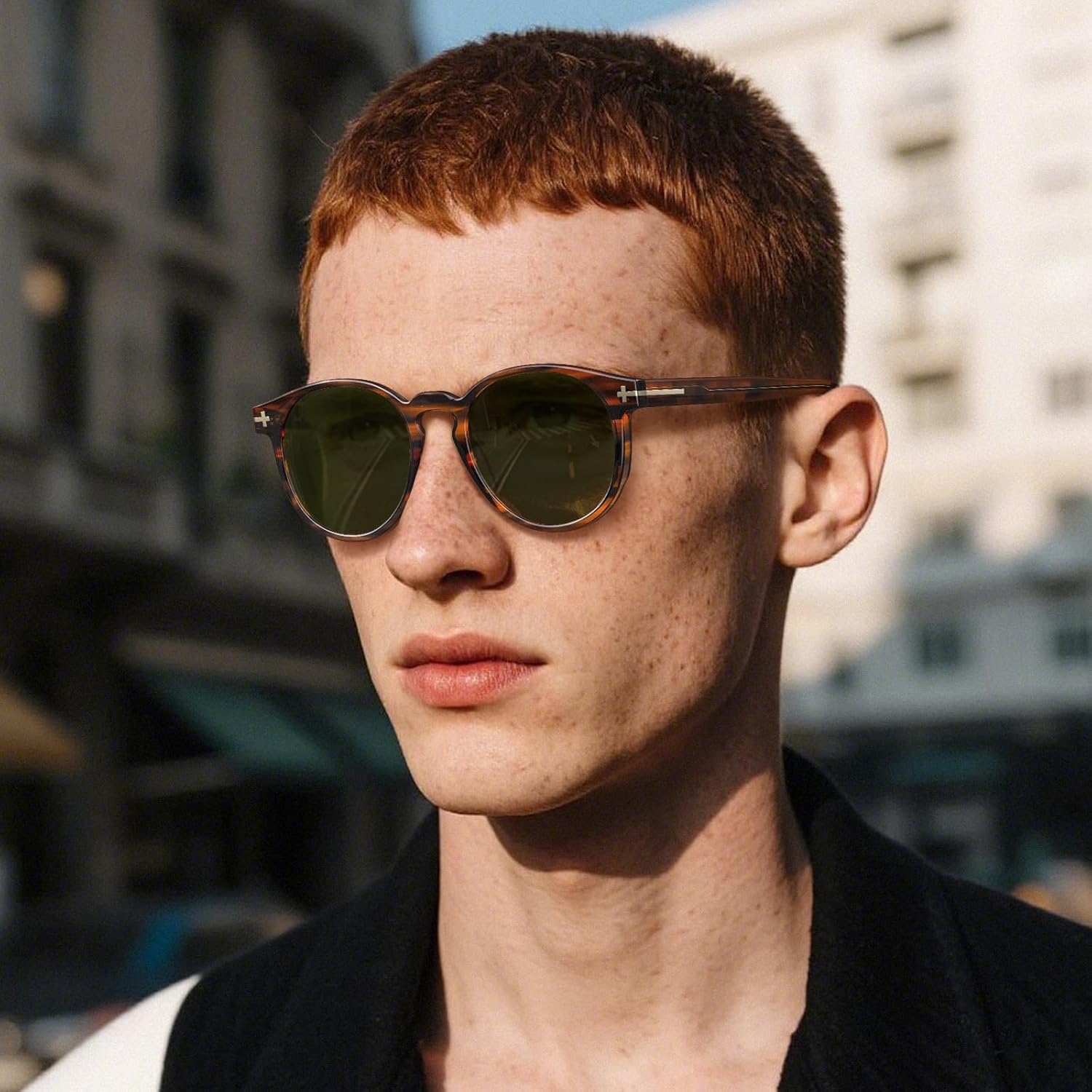 AVAWAY Polarized Sunglasses for Men Round UV Protection, Retro Hand-crafted Frame Gold Filigree Sunnies