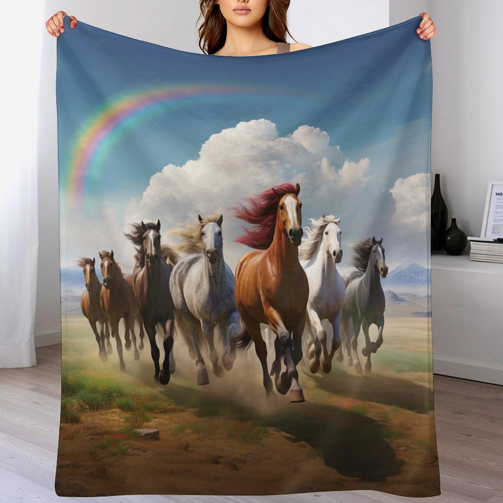 Plaid cheval couverture polaire douce flanelle canapé lit 140x180