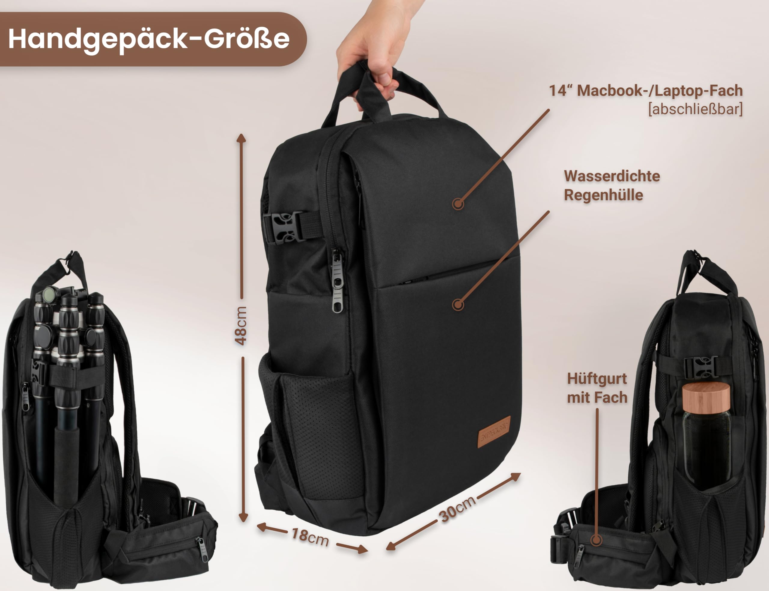 Fotorucksack Diebstahlsicher Schwarz Zugriff über die Rückseite