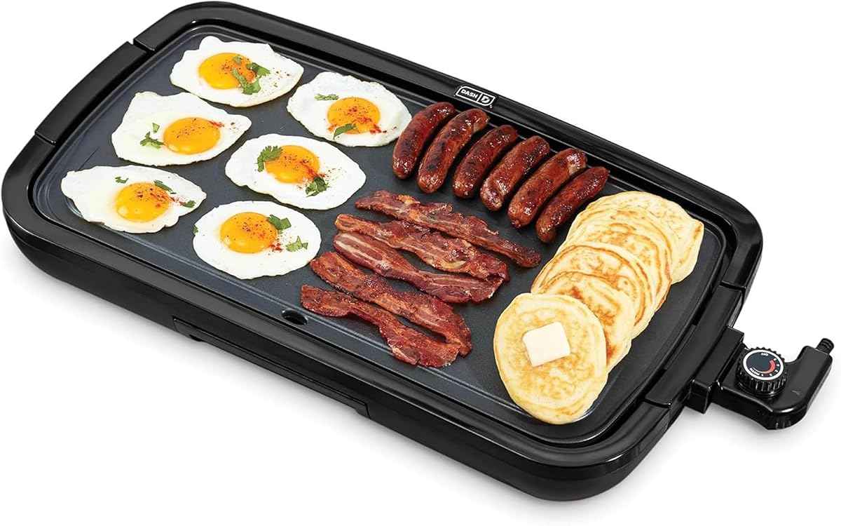 Dash Everyday Griddle - Electric Griddle with Drip Tray - Has a nonstick, Easy-Clean Surface & Anti-Slip Base - Recipe Book Included - Black