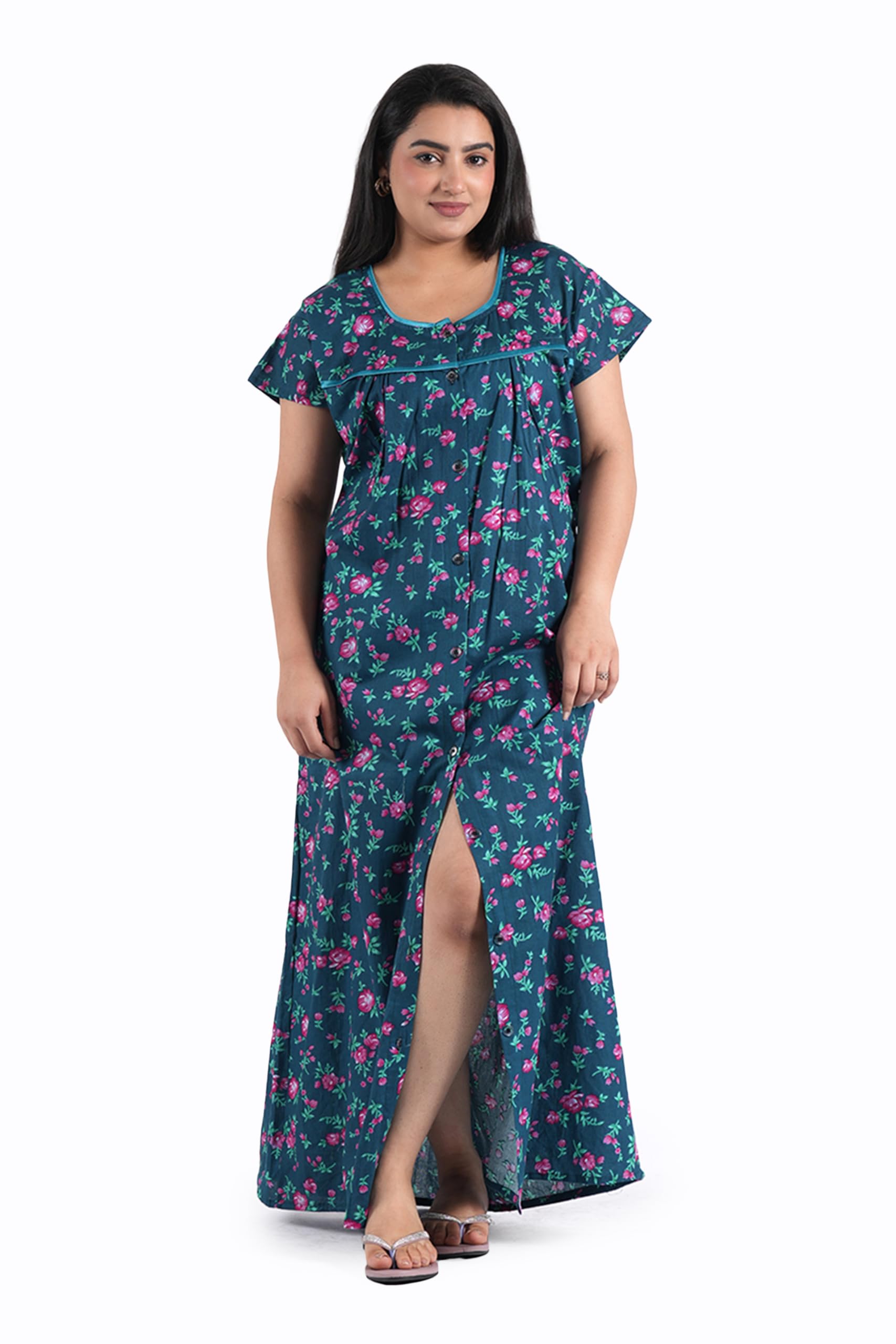 Polina Women's All Over Printed Open Front Full Cotton Nighty/Maxi/Nightgown/Nightwear Article No-206-image-48