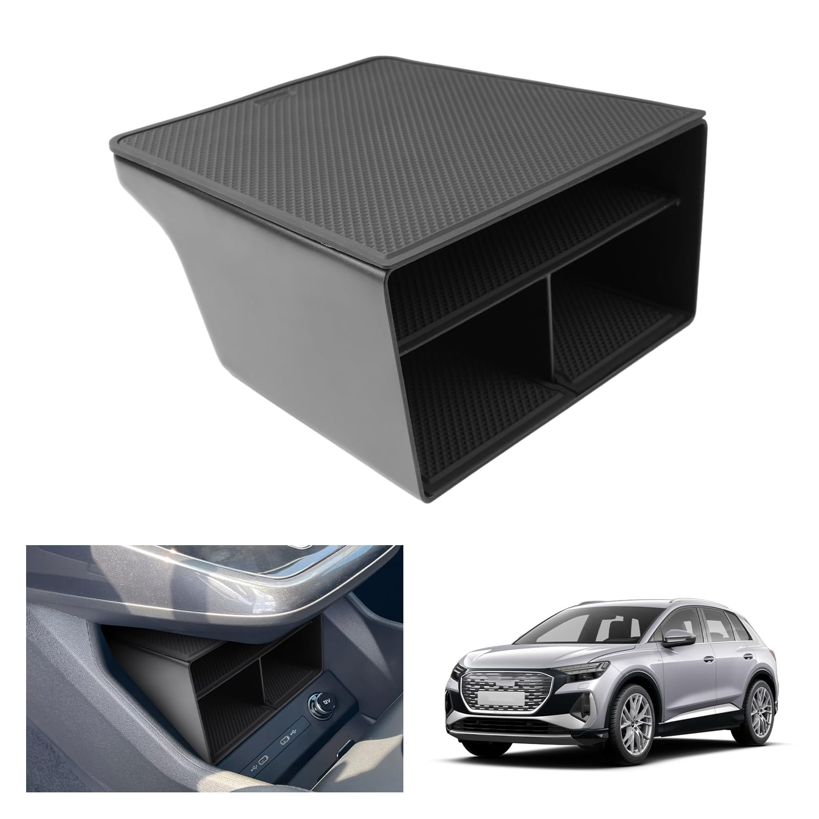 GAFAT Compatible avec Audi Q4 Etron Sportback 2021-2025 2026 Boîte de Rangement pour Console Centrale, Organiseur Plateau Boîte À Gants Bas Console Centrale, Q4 e-tron Accessoires