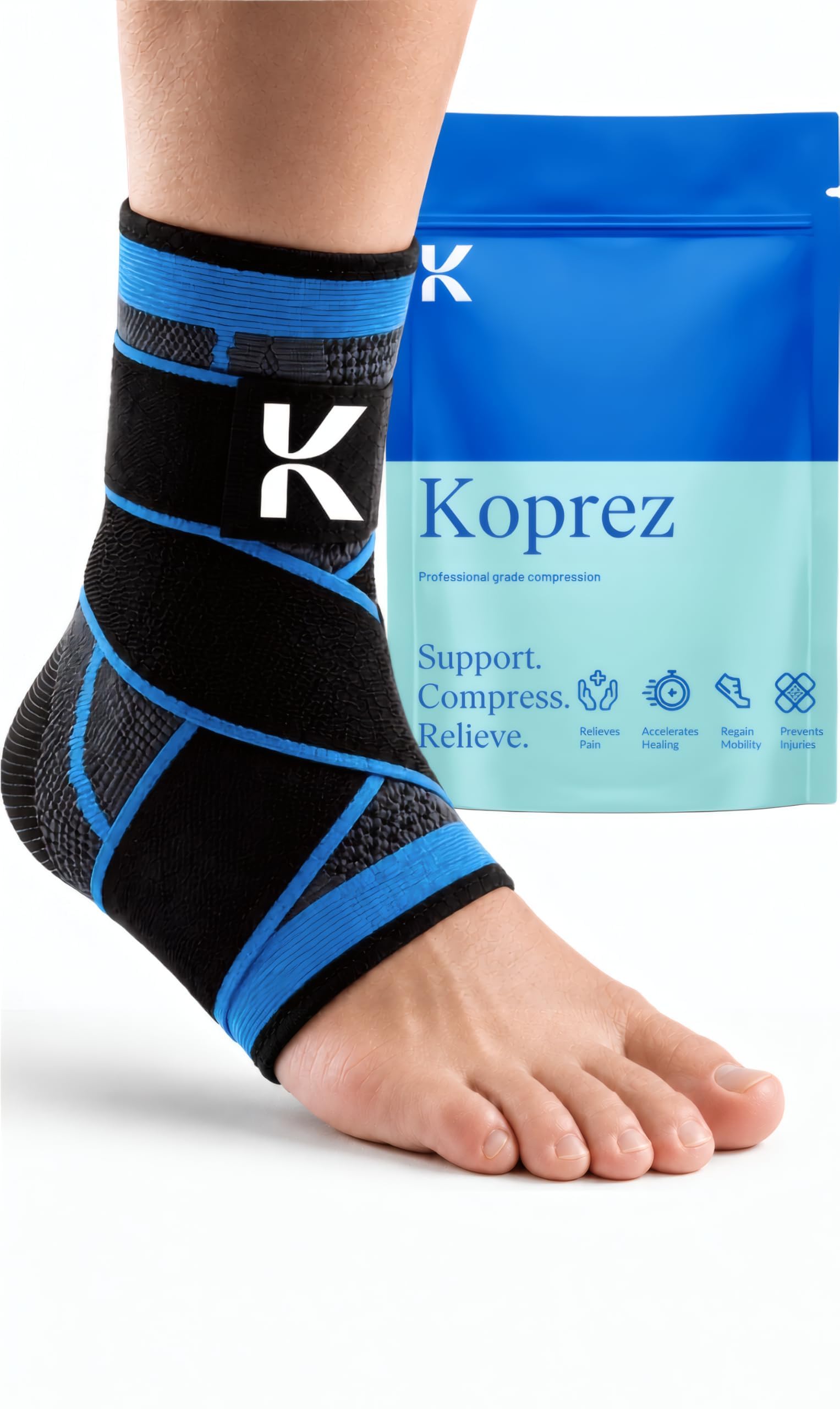 KOPREZ Manga de compresión de tobillo | Férula de tobillo para esguinces, tendinitis de Aquiles, fascitis plantar, tendinitis, correr | Soporte envolvente de tobillo para hombres y mujeres