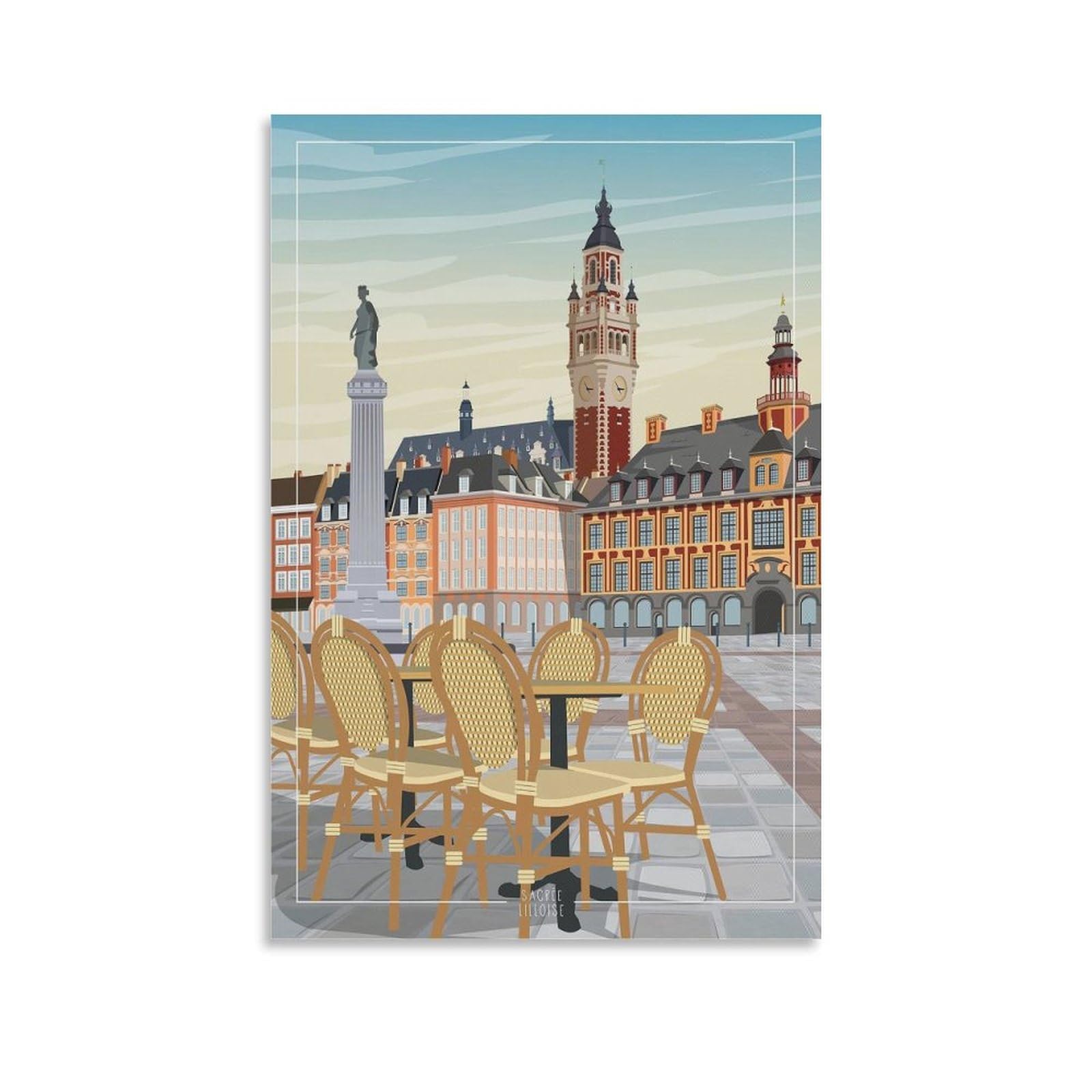 YQCQCS Lille France Square Vintage Travel Poster Canvas Art Poster Picture Wall Decor Painting Posters Decorative Posters