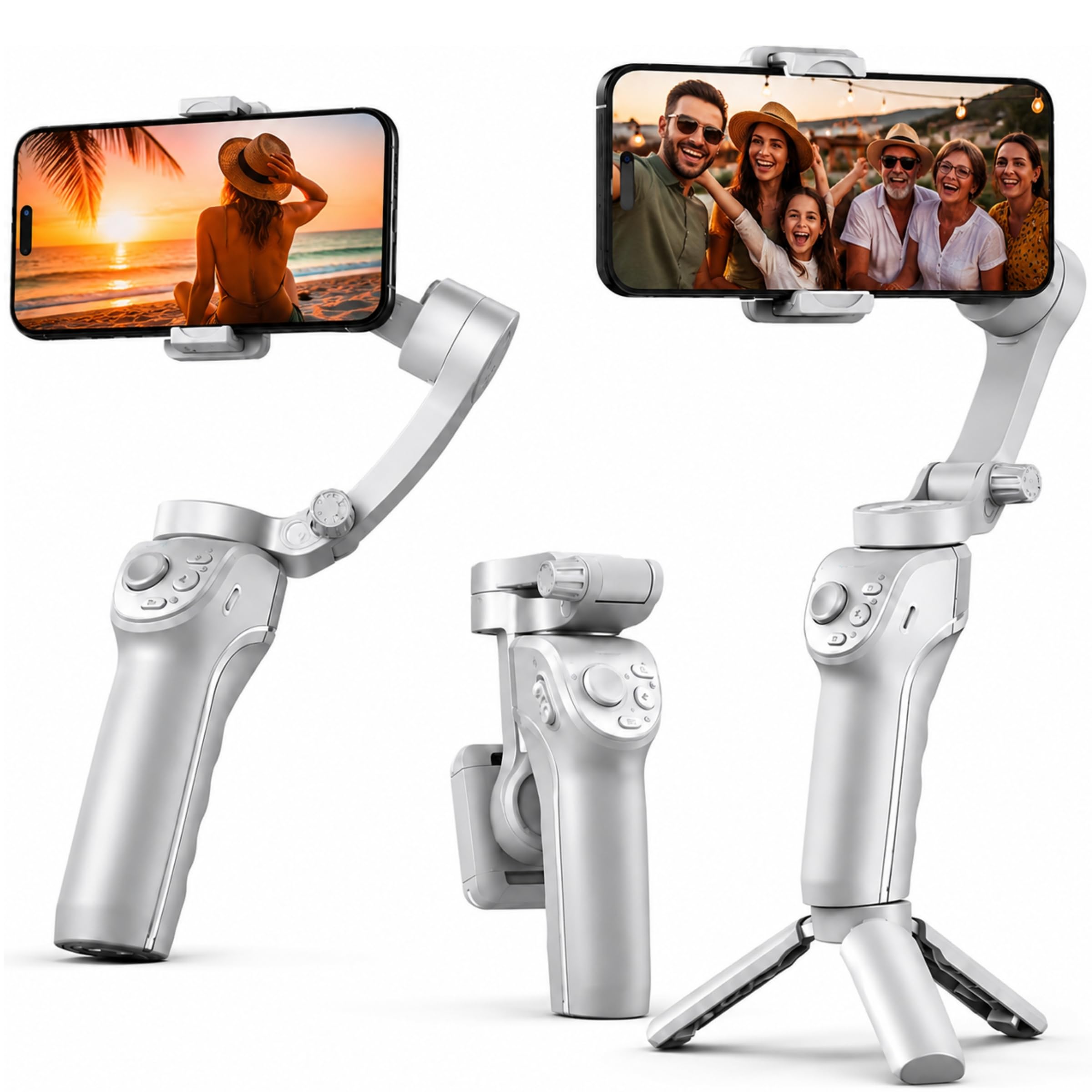 Estabilizador Gimbal 3 Eixos para Celular com Tripé Articulado, Bluetooth e Luz Integrada