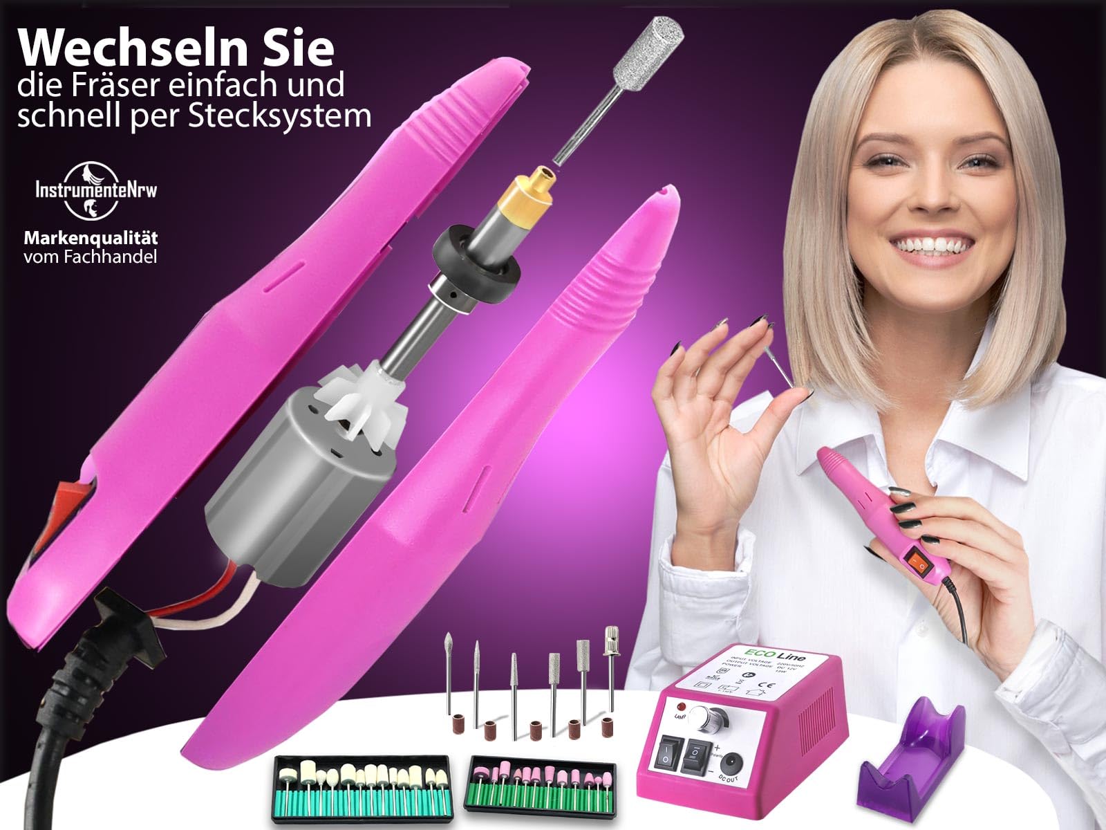 Fußpflege-Set Maniküre Fräser Kombi Fußpflegegerät Nagelfräser Schleifgerät | Hornhautentferner elektrisch mit Diamantschleifer und viel Zubehör