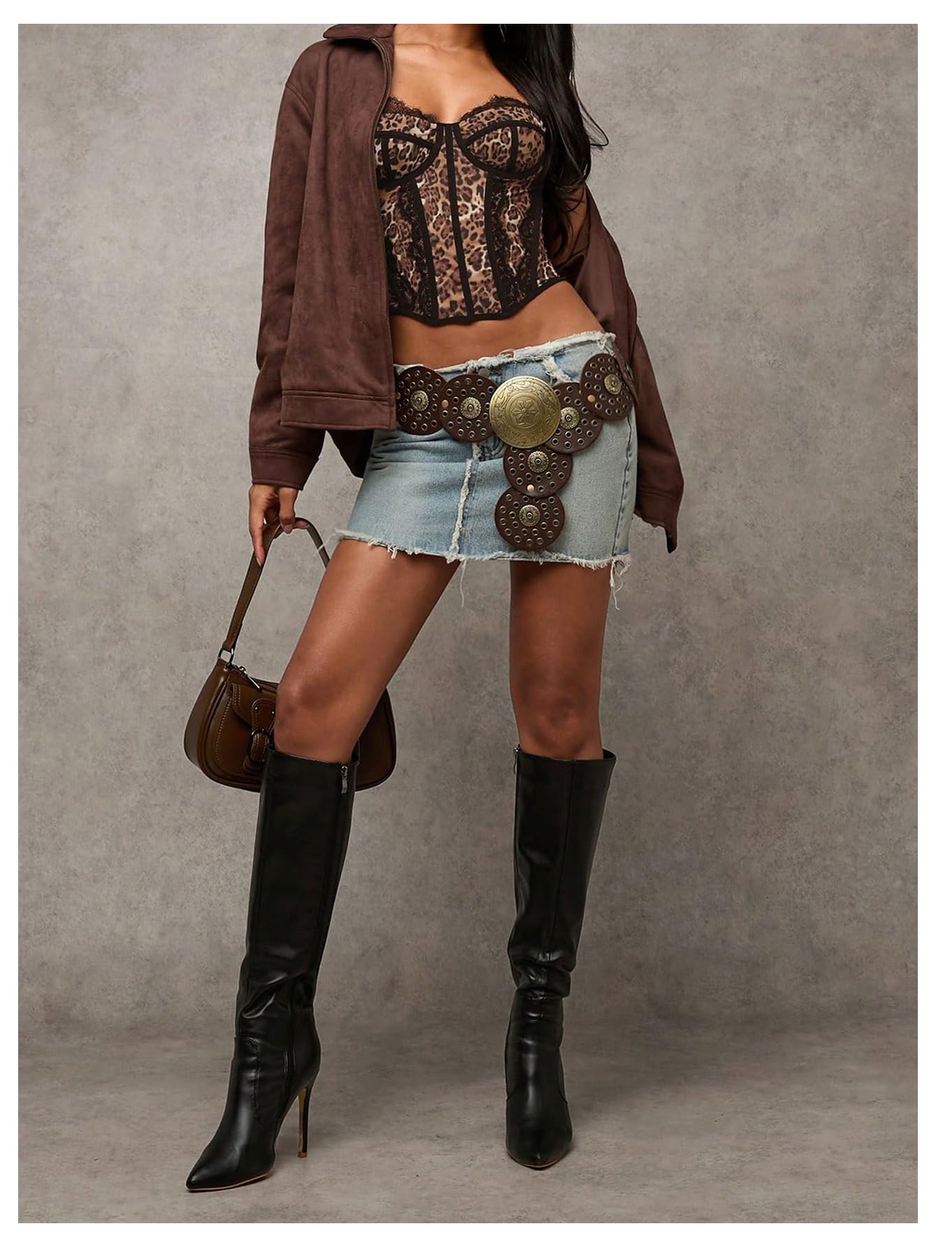 Verdusa Women's Y2K Lace Leopard Print Crop Corset Tops Rave Club Going Out Camisole Tops