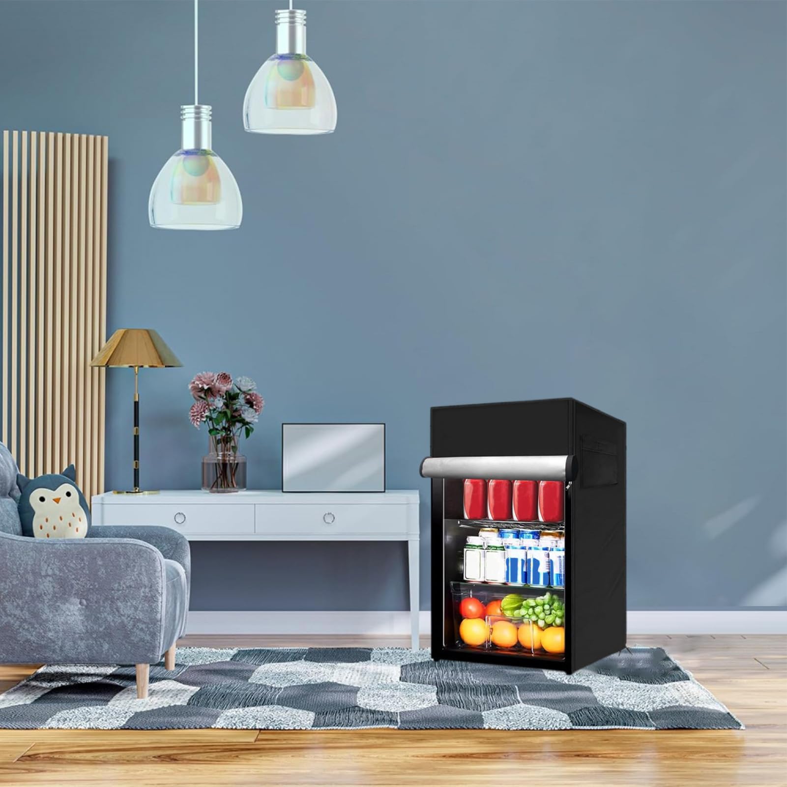 56x58x86cm Outdoor Kühlschrank Abdeckung, Schwarzer Kühlschrank Dustcover, Aufrechte Gefrierschrankabdeckung, Oxford Tuch Kühlschrank Im Freien Abdeckung Für Getränkekühlschränken