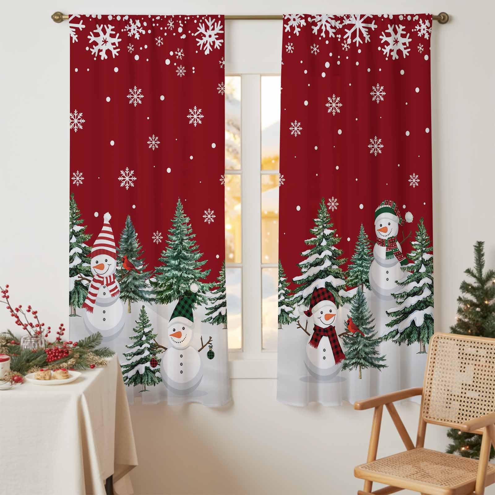 Amazon｜クリスマス 雪だるま セミシアーカーテン 長さ72インチ