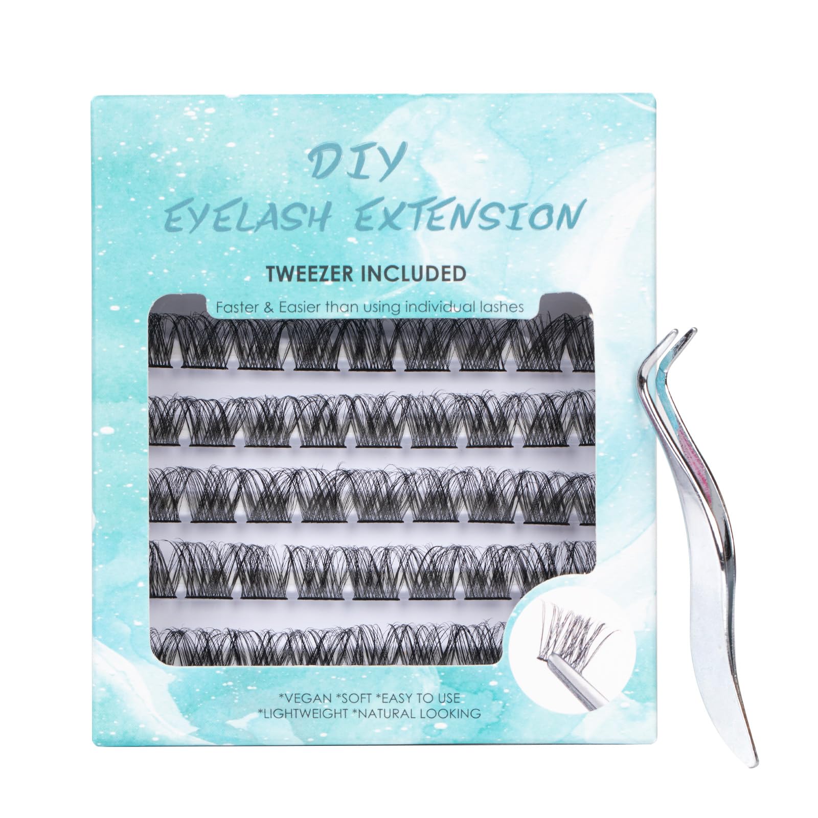 Pestañas Postizas con Pegamento Racimos Extensiones de Pestañas Individuales Lashes Clusters Natural Blando Suave Negro Reutilizable Eyelash Extension Pestañas Postizas 14mm(DM10-14mm)