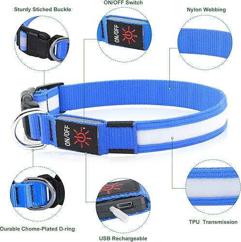 Miniatura 3 de DQGHQME - Collar de perro con luz LED, recargable por USB, collar de perro iluminado de seguridad para perros pequeños, medianos y grandes, luces