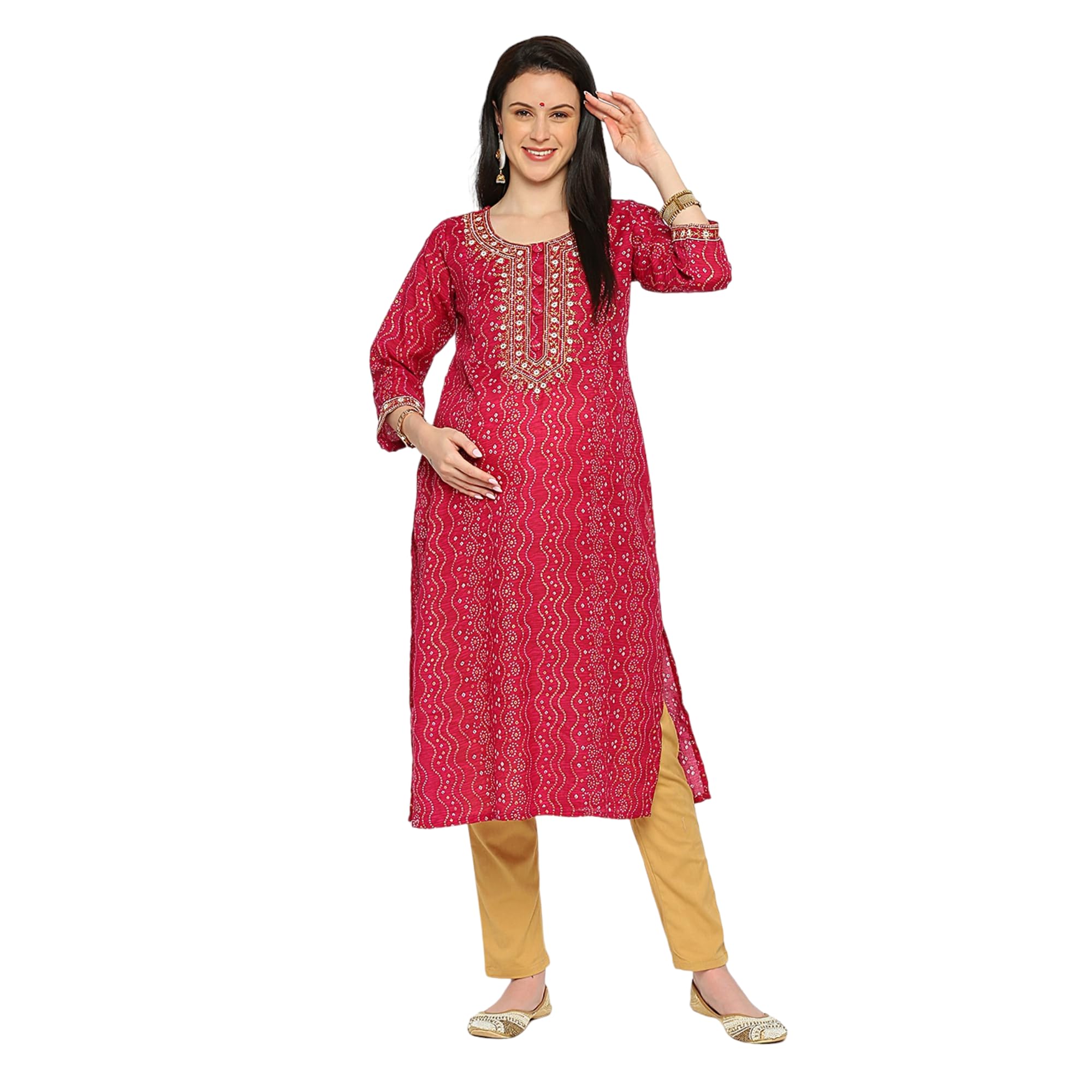 Pure Cotton Slub Maternity Kurta|Pink-picture-17