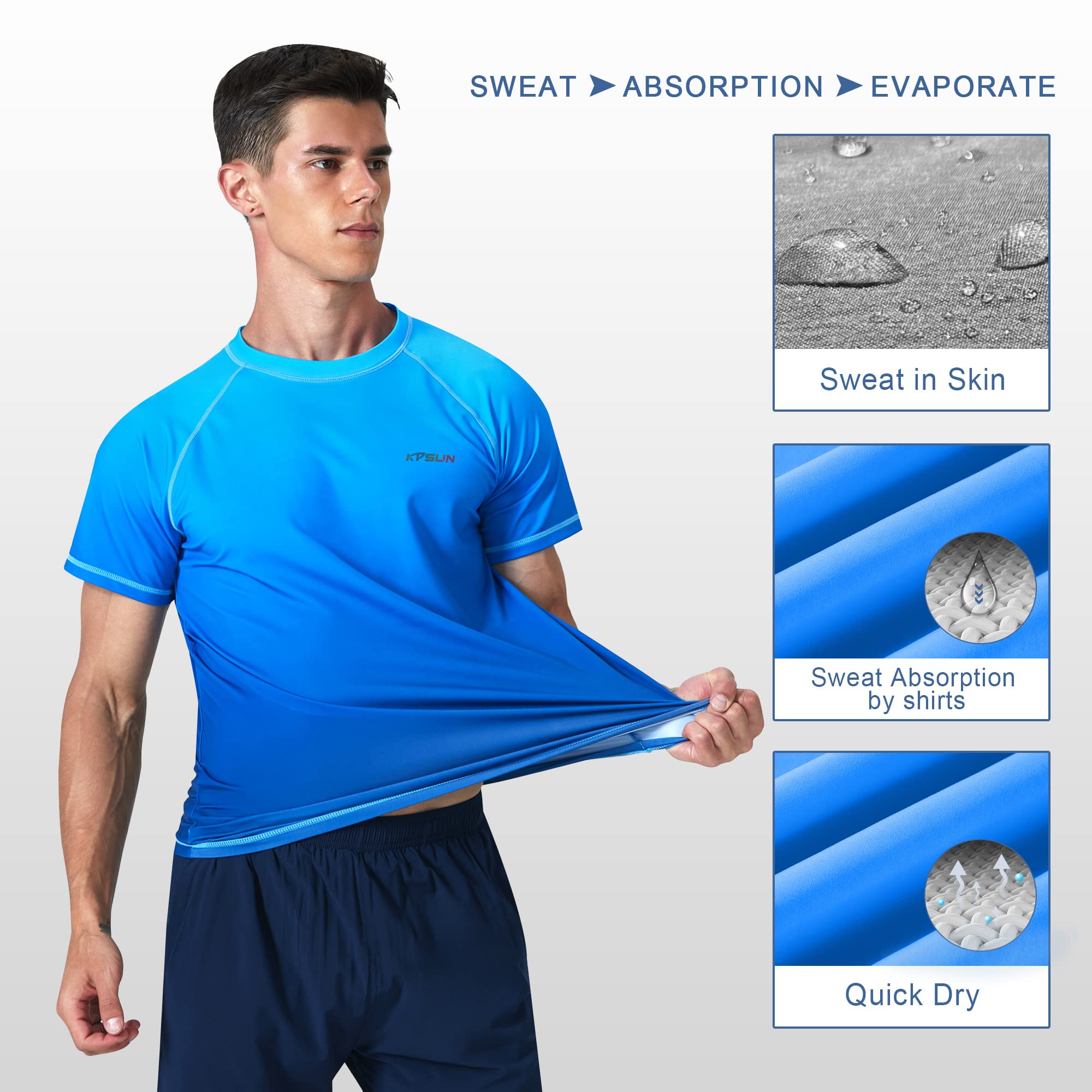 KPSUN Maillot de Bain à Manches Courtes pour Homme - Séchage Rapide - UPF 50+ - Protection Solaire - Rashguard - T-Shirt de pêche à la Plage