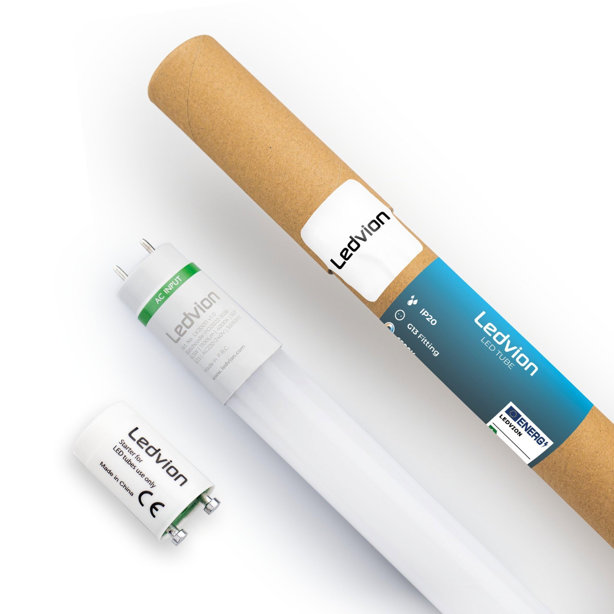 Ledvion lot 8 Tube LED 60cm 6.3W 4000K 175lm/W