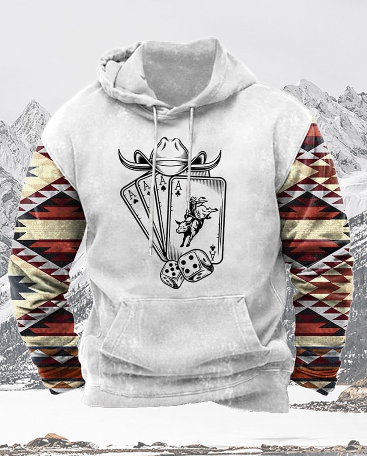 Western Hoodie for Men Aztec Cowboy Printed Drawstring Pullover Hooded Sweatshirt Mens Comfy Fleece Sweatshirt - Image 4
