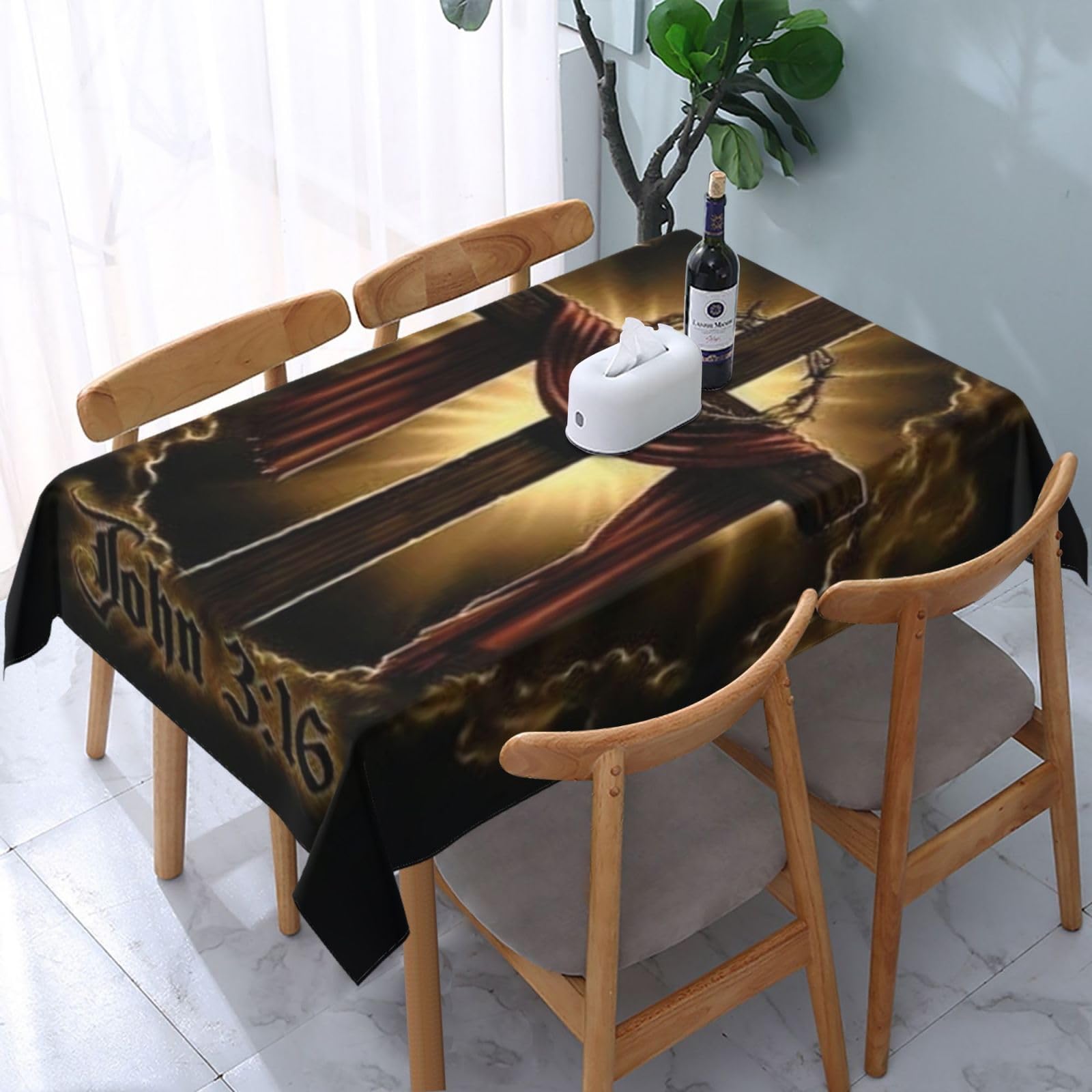 HLBSDM Religious Golden Cross Symbol Rectangle Tablecloth, Suitable for Wedding, Party and Restaurant Festival Gathering Event Polyester Fabric Decorative Tablecloth(54x72in)