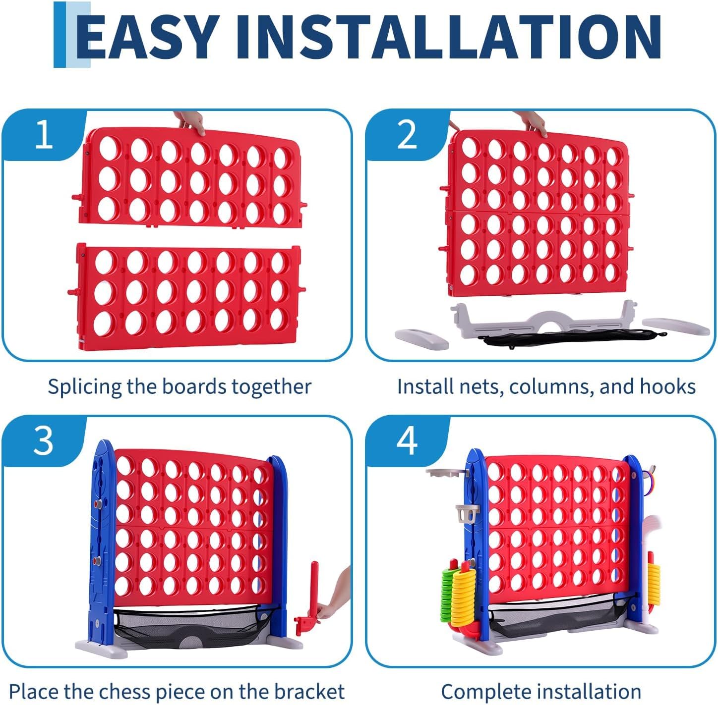 Jumbo 4-in-a-Row Connect Game, Adjustable Stand & Quick-Release Slider, 42 Rings, Indoor Outdoor Party Game for Kids & Adults, Red