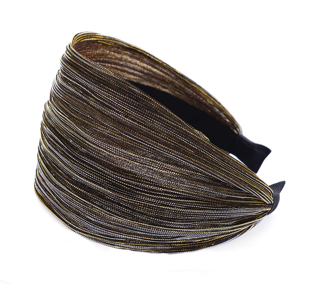 axy Wide headband with glitter threads, beautiful women's headband, hair accessory, hair band, HR31 (gold, extra wide) - Image 2