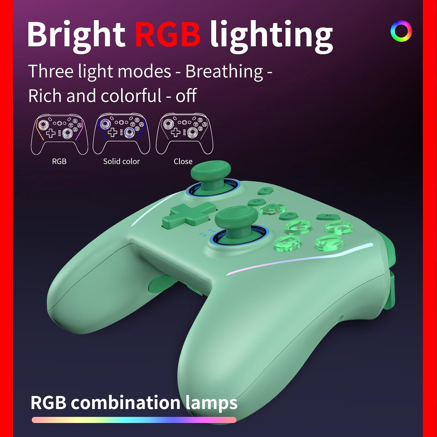 NBCP V8 Wireless Gaming Controller for Nintendo Switch/Switch OLED/Switch Lite/Switch 2, Steam Deck, PC, Laptop, Android & iOS Mobile - RGB Backlight, NFC, Gyro, 4-Level Vibration, Drift Correction, Turbo, Macro, 1020mAh Battery (Green)