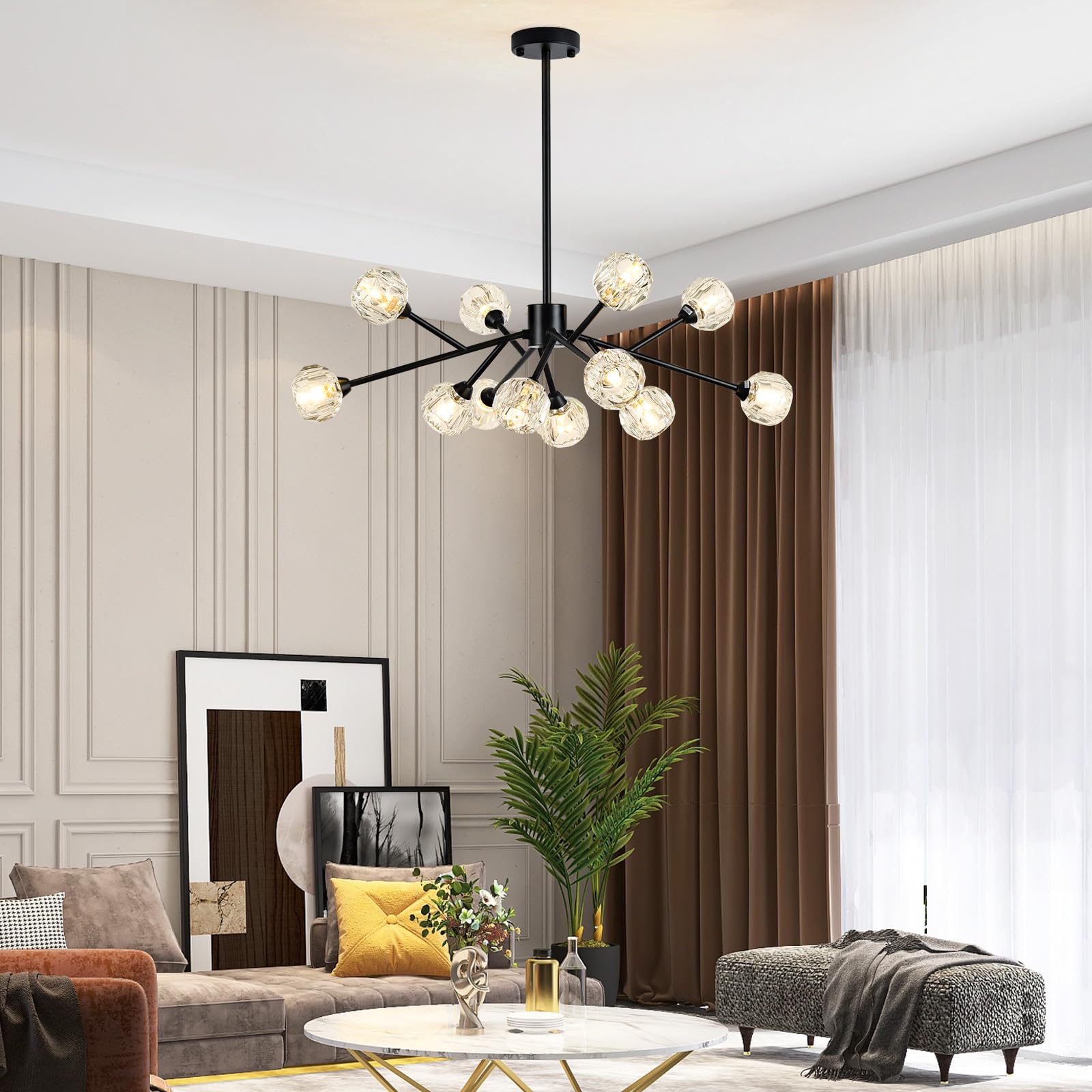 Mid Century Black Sputnik Chandelier AVA Starburst , Handmade Sputnik Ceiling Light Pendant Hallway Entrance Dining Room 5 Lights