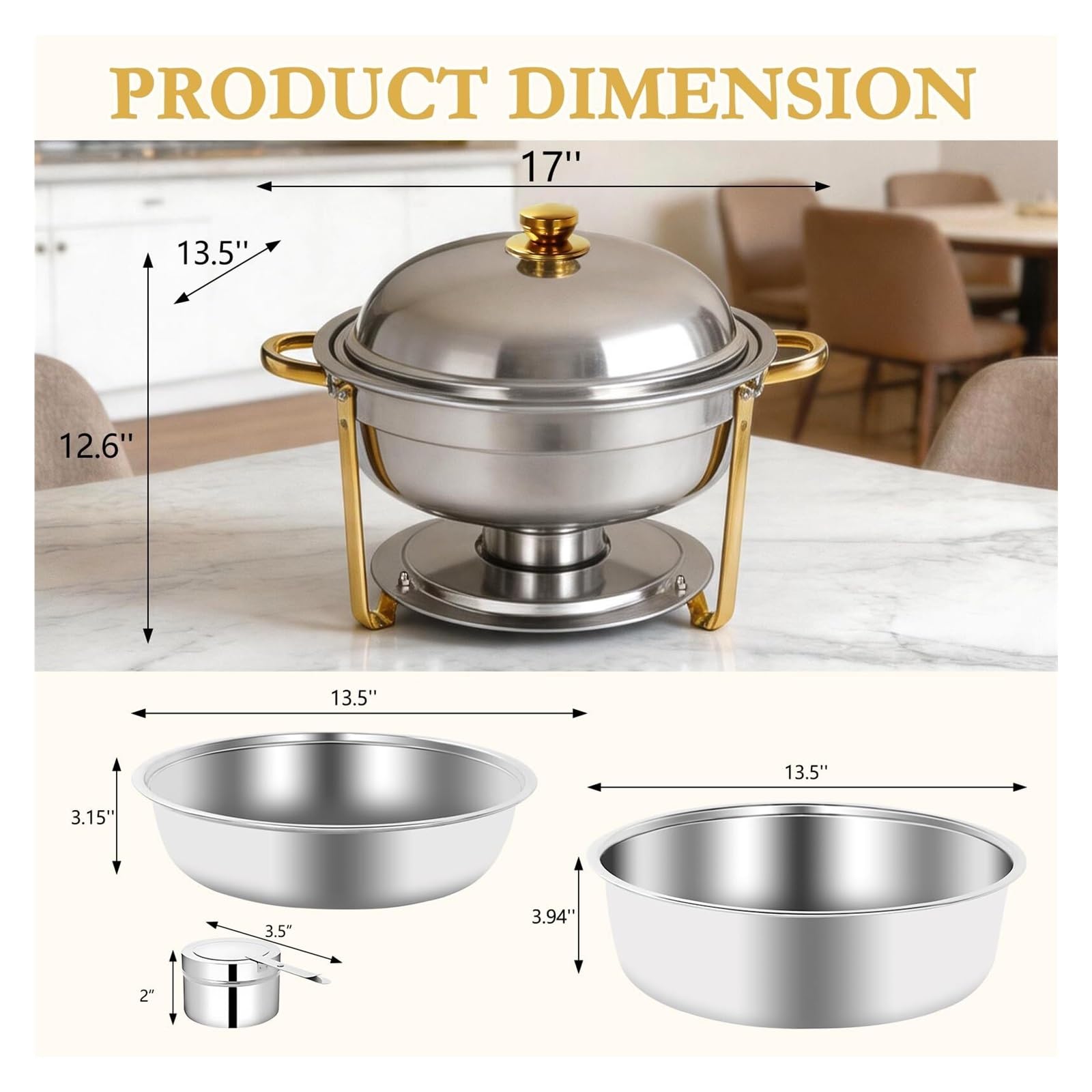 Platos de frotamiento for Buffet Plato de frotamiento Redondo | Apto for lavavajillas, Calentamiento de calidad alimentaria, Servicio de buffet, Uso comercial(Full gold)