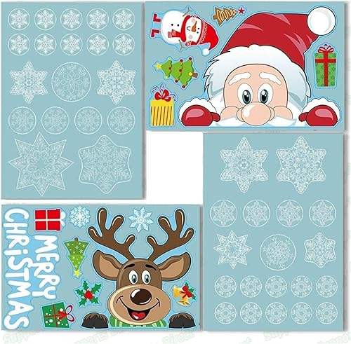 Calcomanías de Navidad de doble cara de vidrio electrostático de copo de nieve blanco, 4 piezas, envolturas para refrigerador, decoraciones de